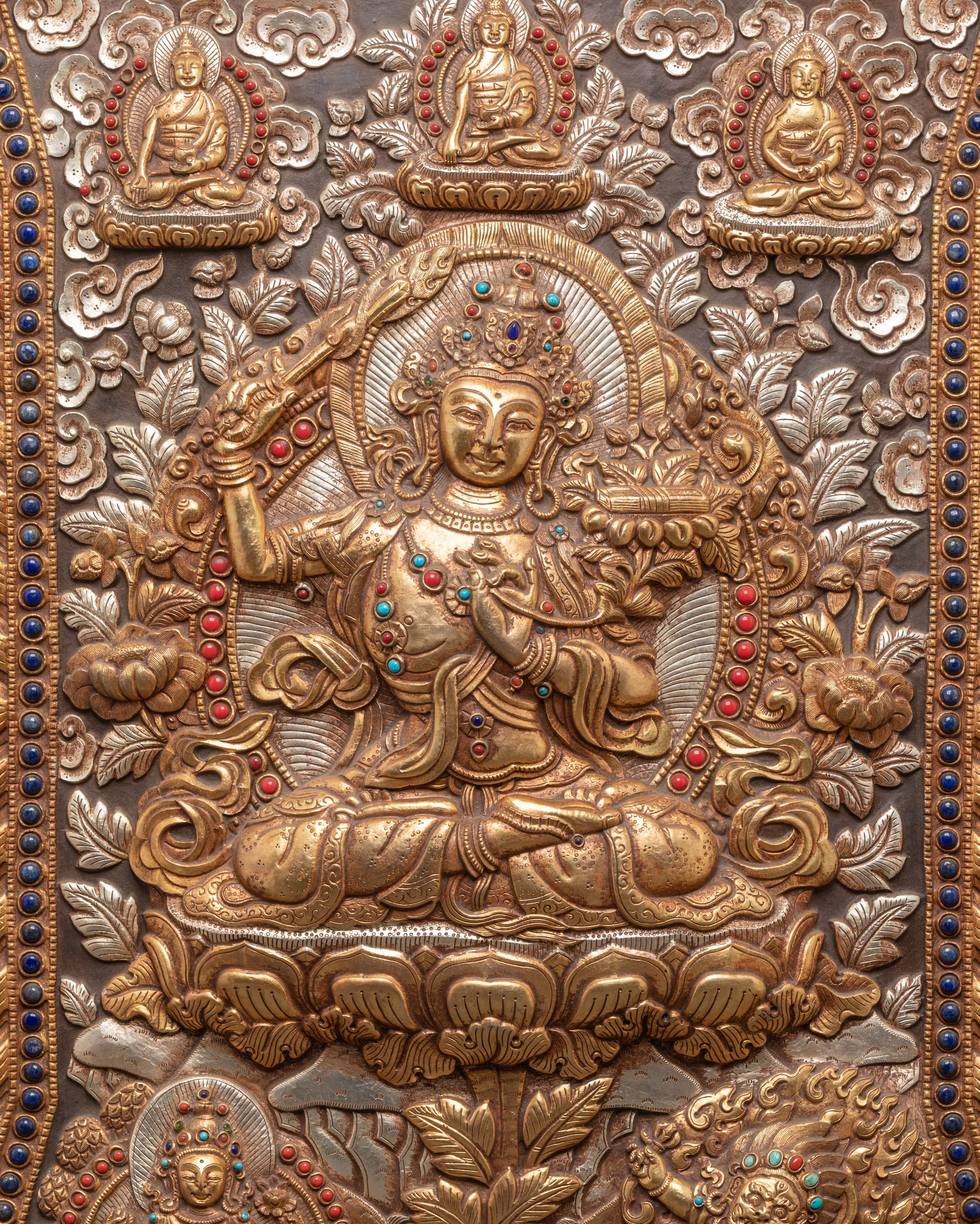 Handcrafted Manjushri Wall Hanging | Buddhist Copper Wall Art
