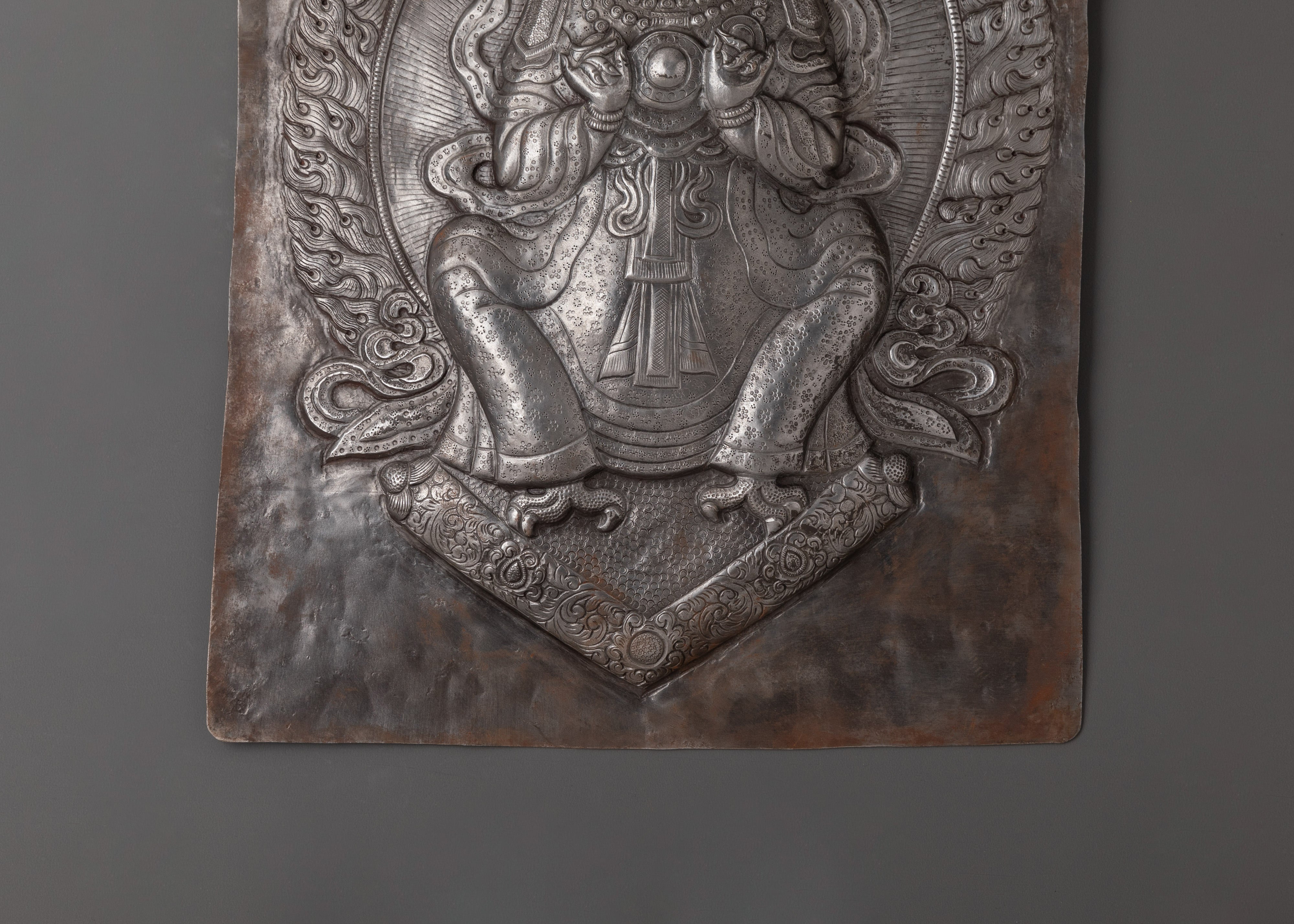 Handcrafted Engraved Buddha Wall Hanging Panel | Tibetan Buddhist Metal Relief Art