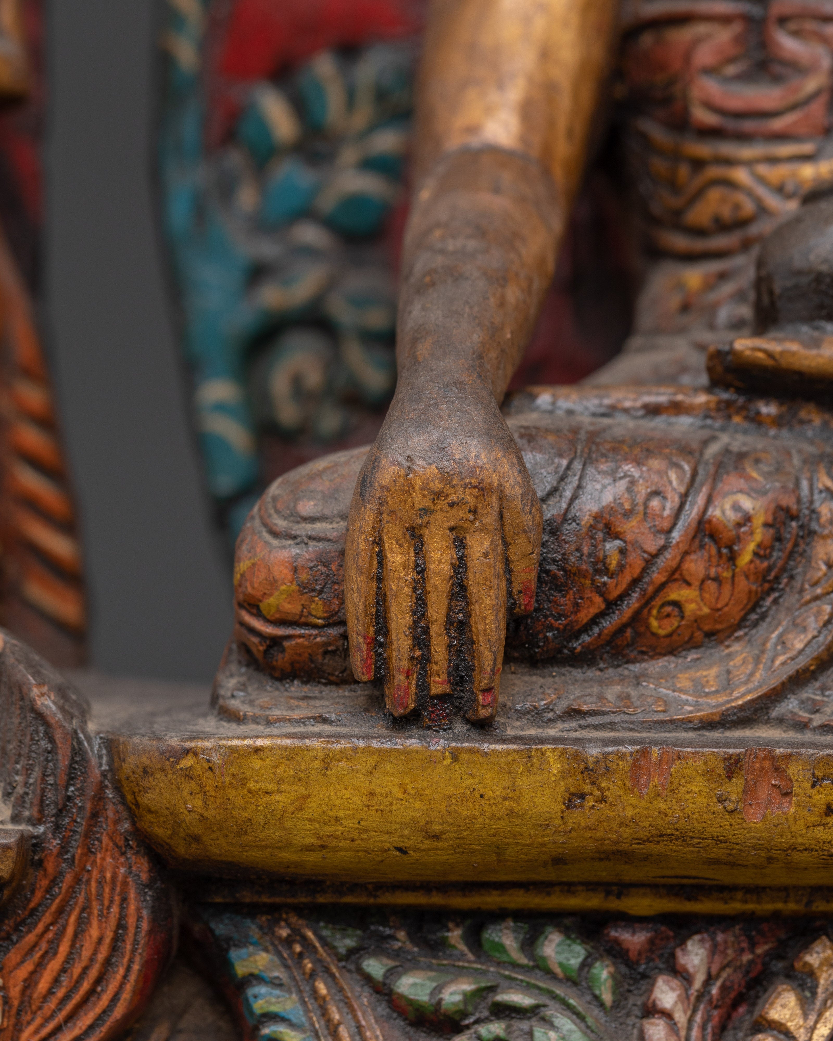 Hand Carved Meditation Shakyamuni Buddha Figurine | Wooden Tibetan Buddha Statue
