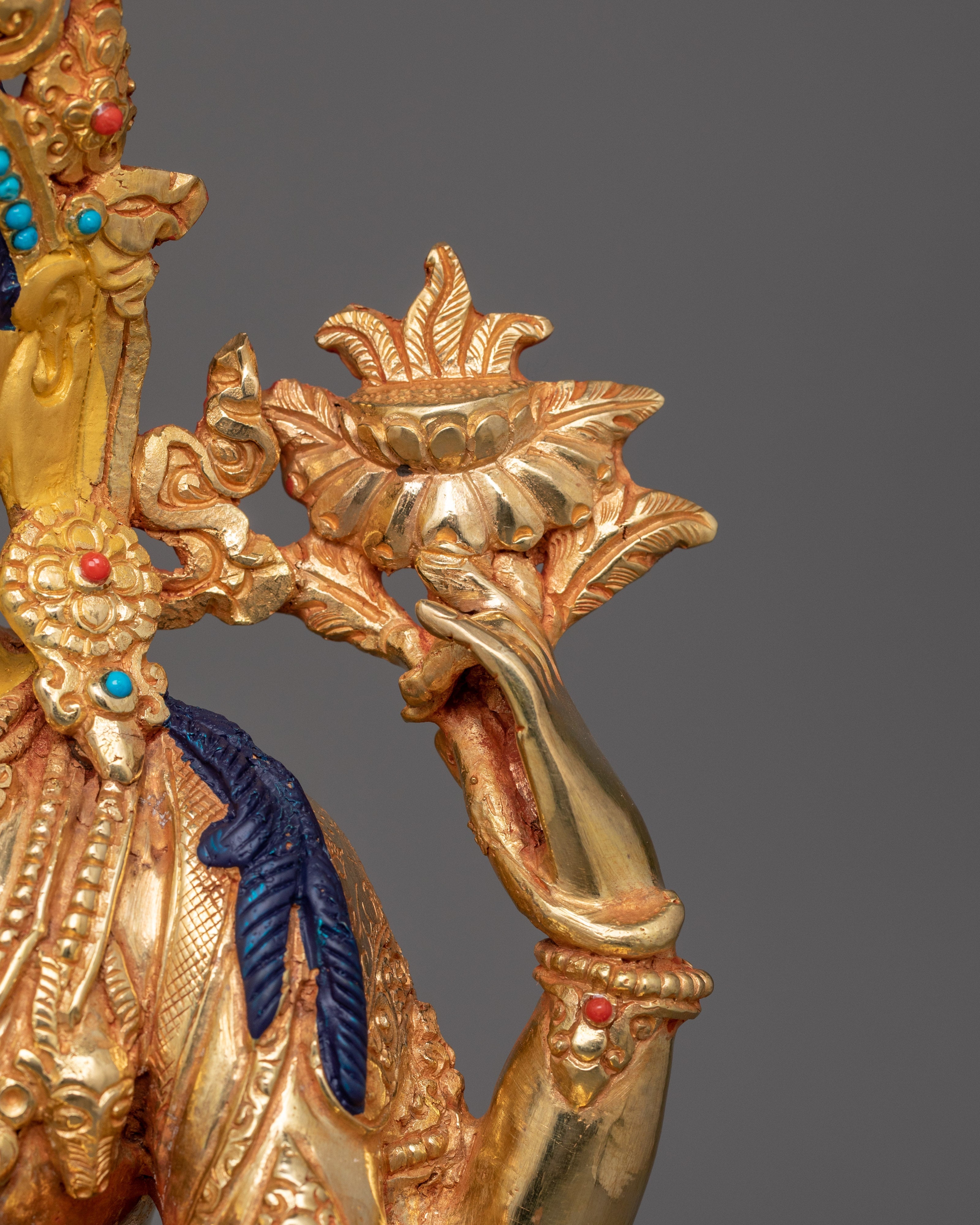 13.2 Inches Gold Gilded Chenrezig Statue | Symbol of compassion and enlightenment