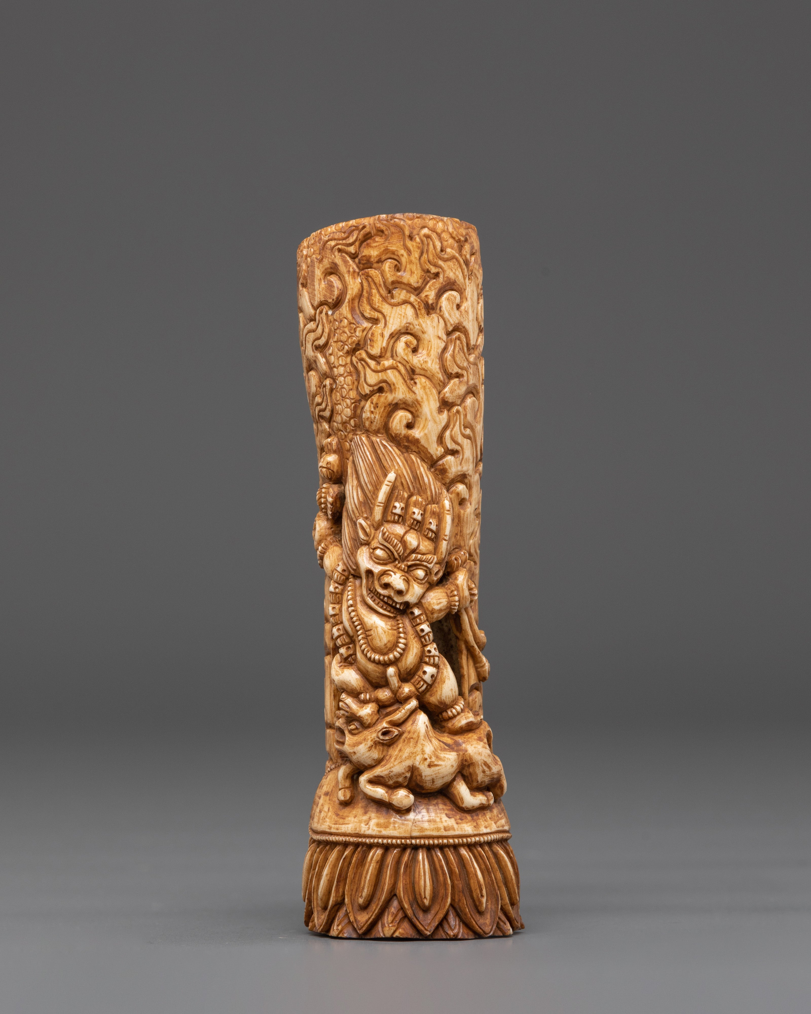 Hand Carved Yamantaka Bone | Wrathful Deity for Decor