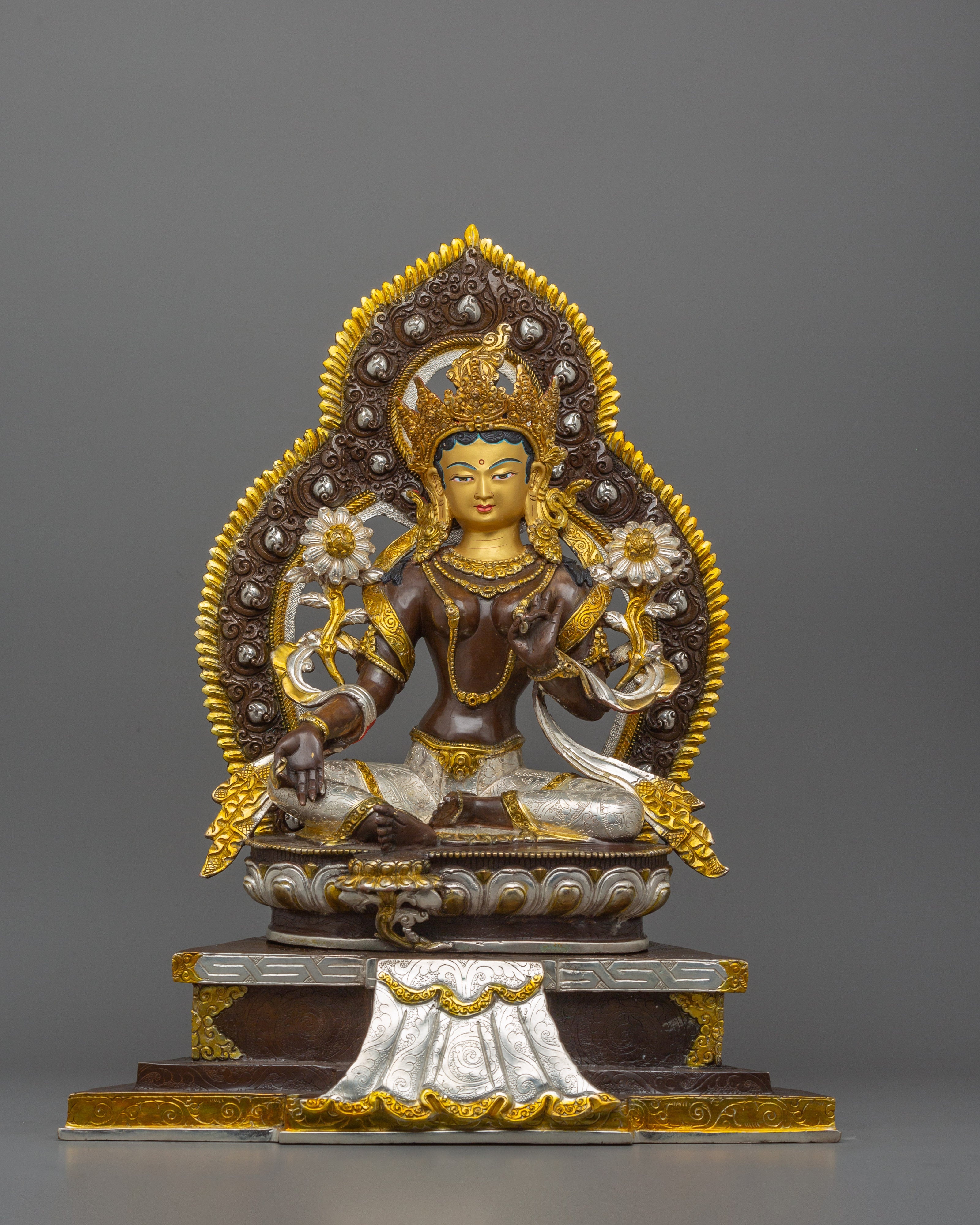 Silver Plated Green Tara Sculpture