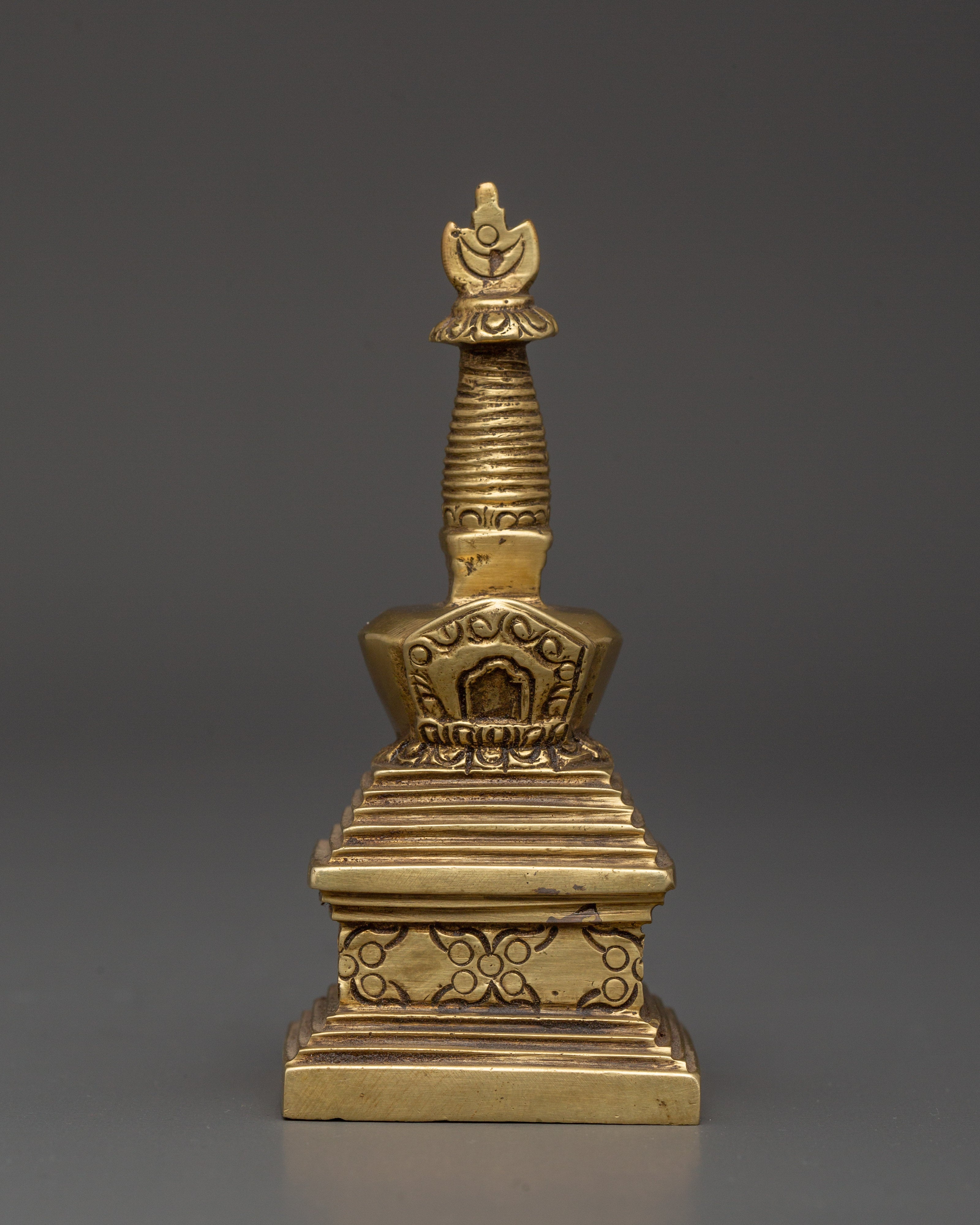 Handcrafted Brass Stupa for Altar | Tibetan Symbol of Wisdom