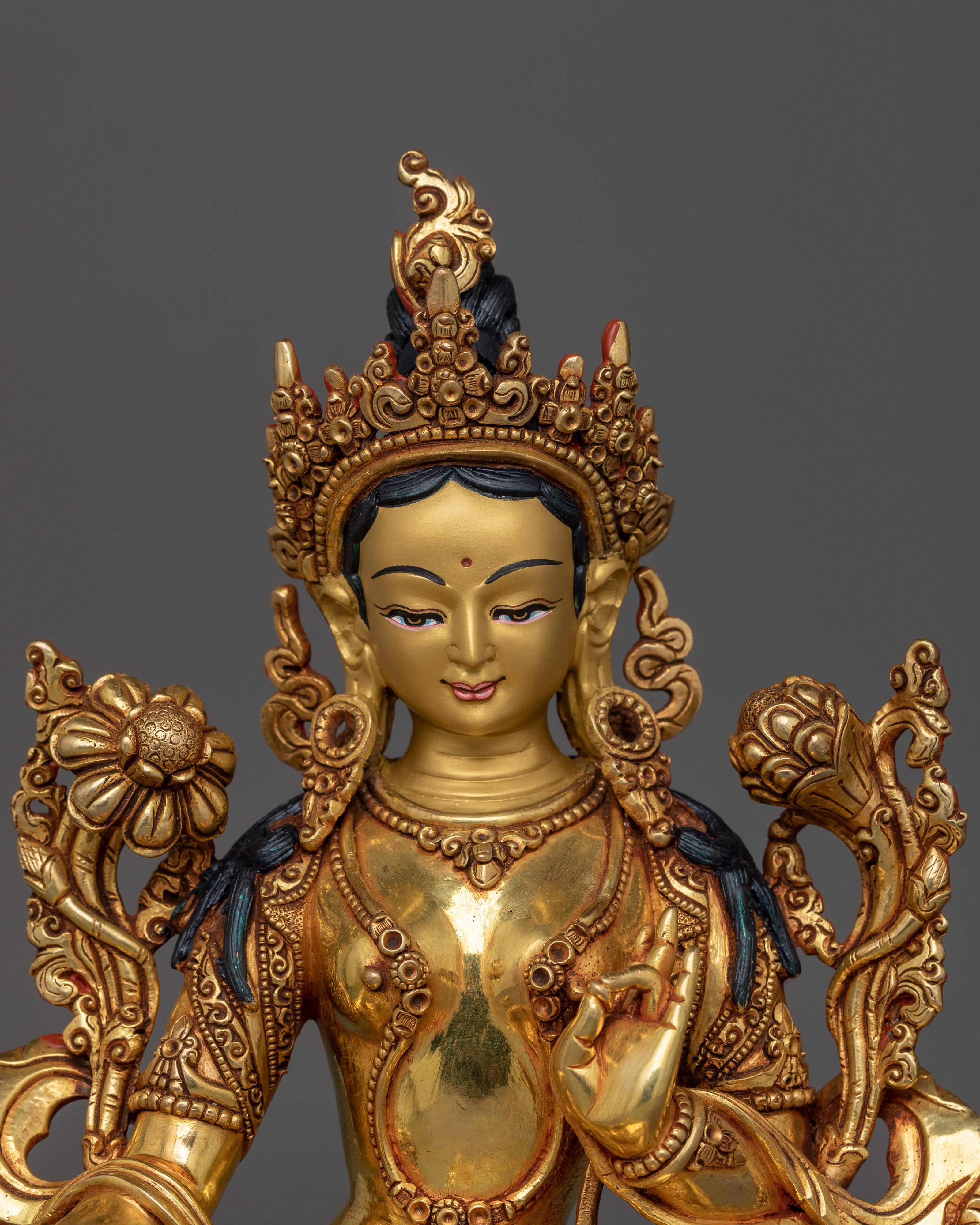 Green Tara Compassionate Goddess | Gold Gilded Sculpture