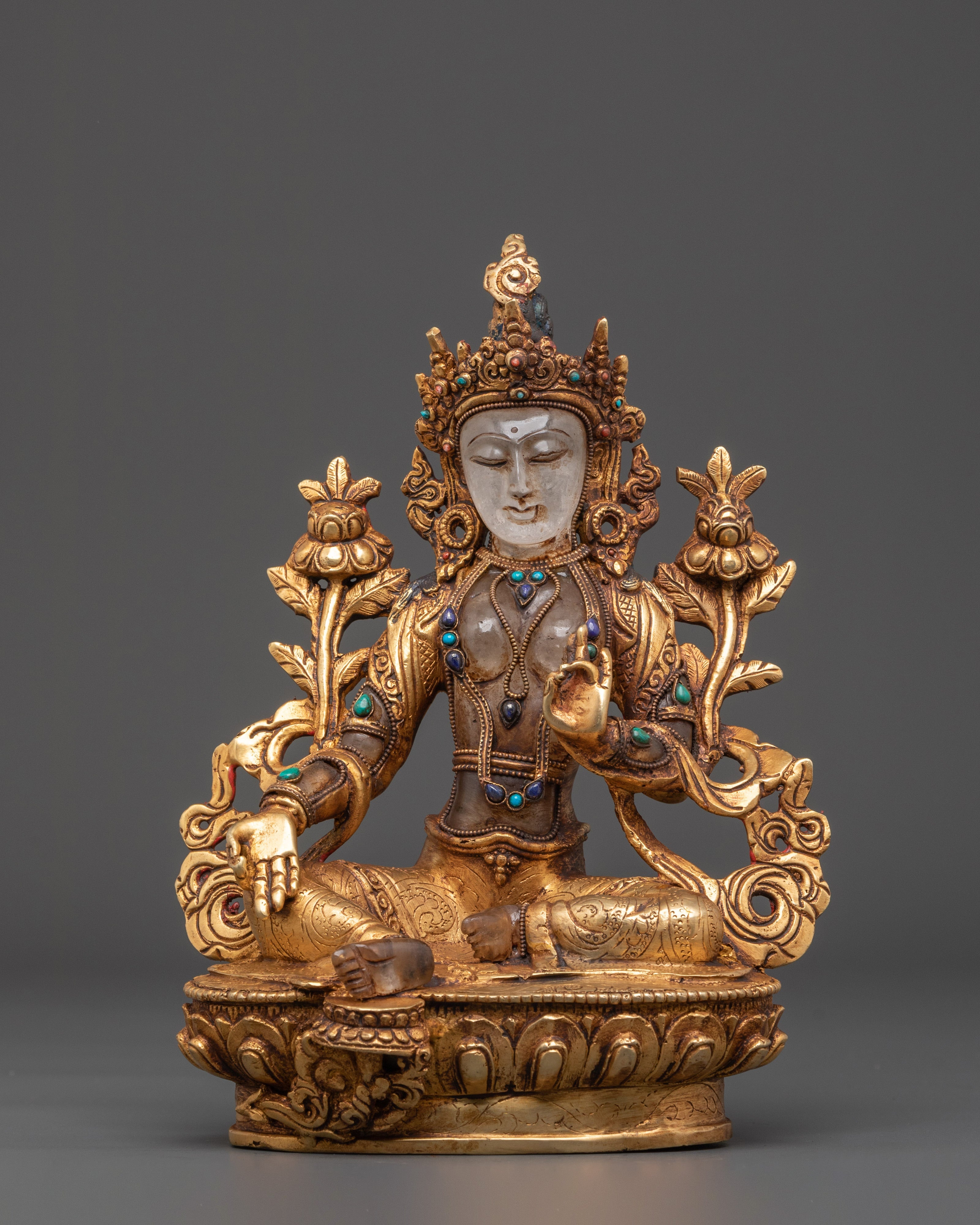 Crystal Green Tara Statue | Buddhist Goddess of Compassion