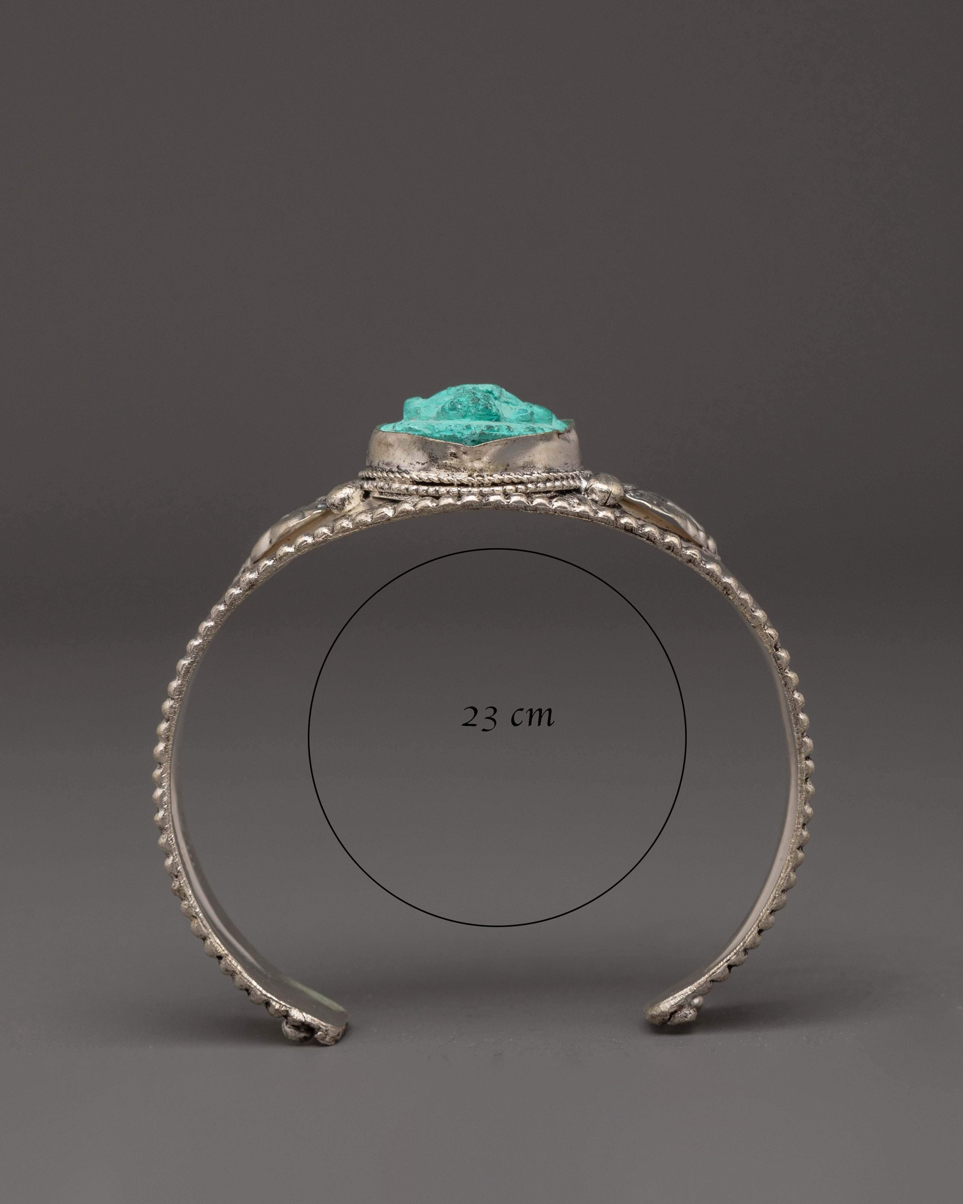 Handmade Tibetan Buddhist Bracelet with Turquoise | White Metal