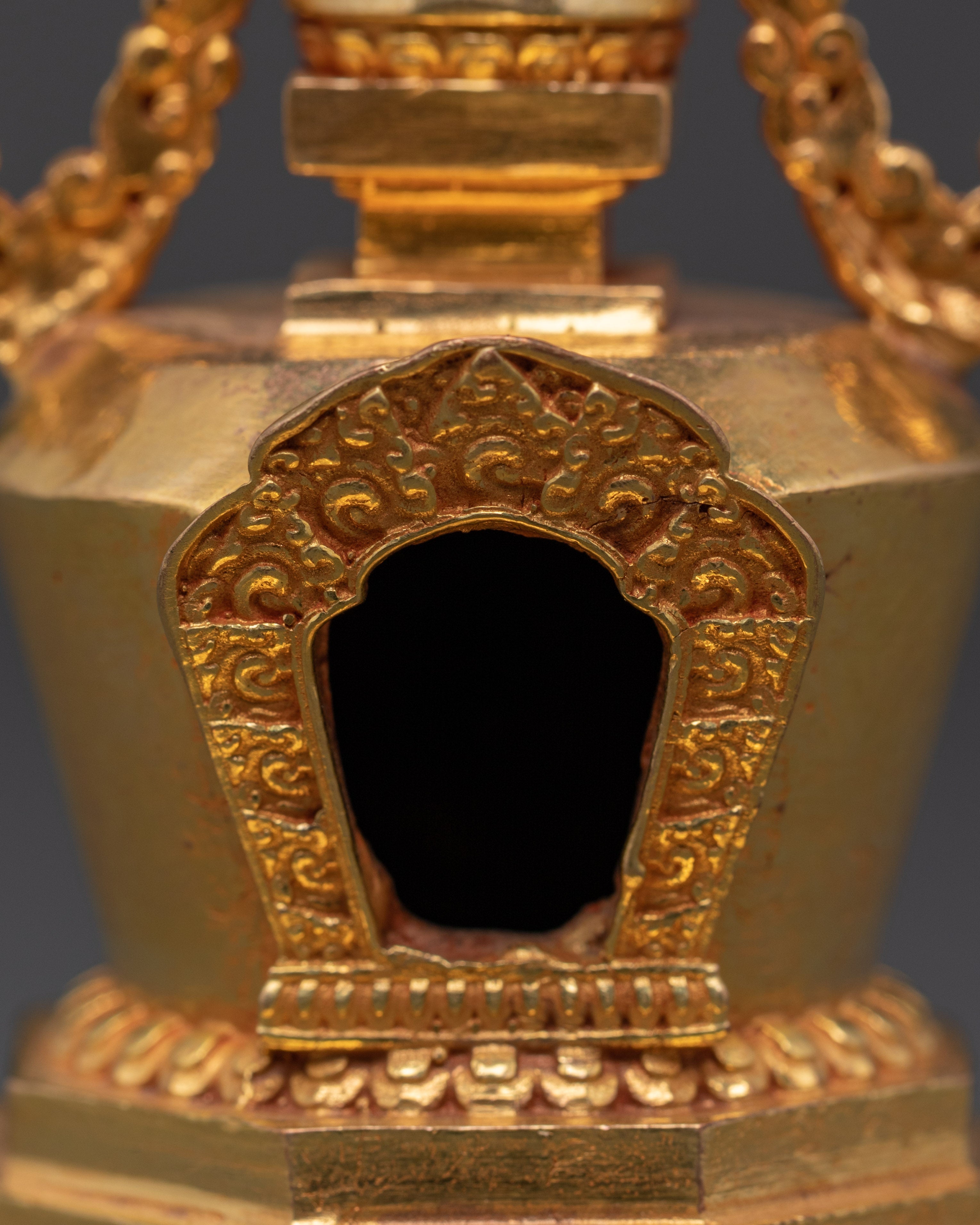 Buddhist Gold Plated Stupa Mound | Sacred Copper Altar Decoration