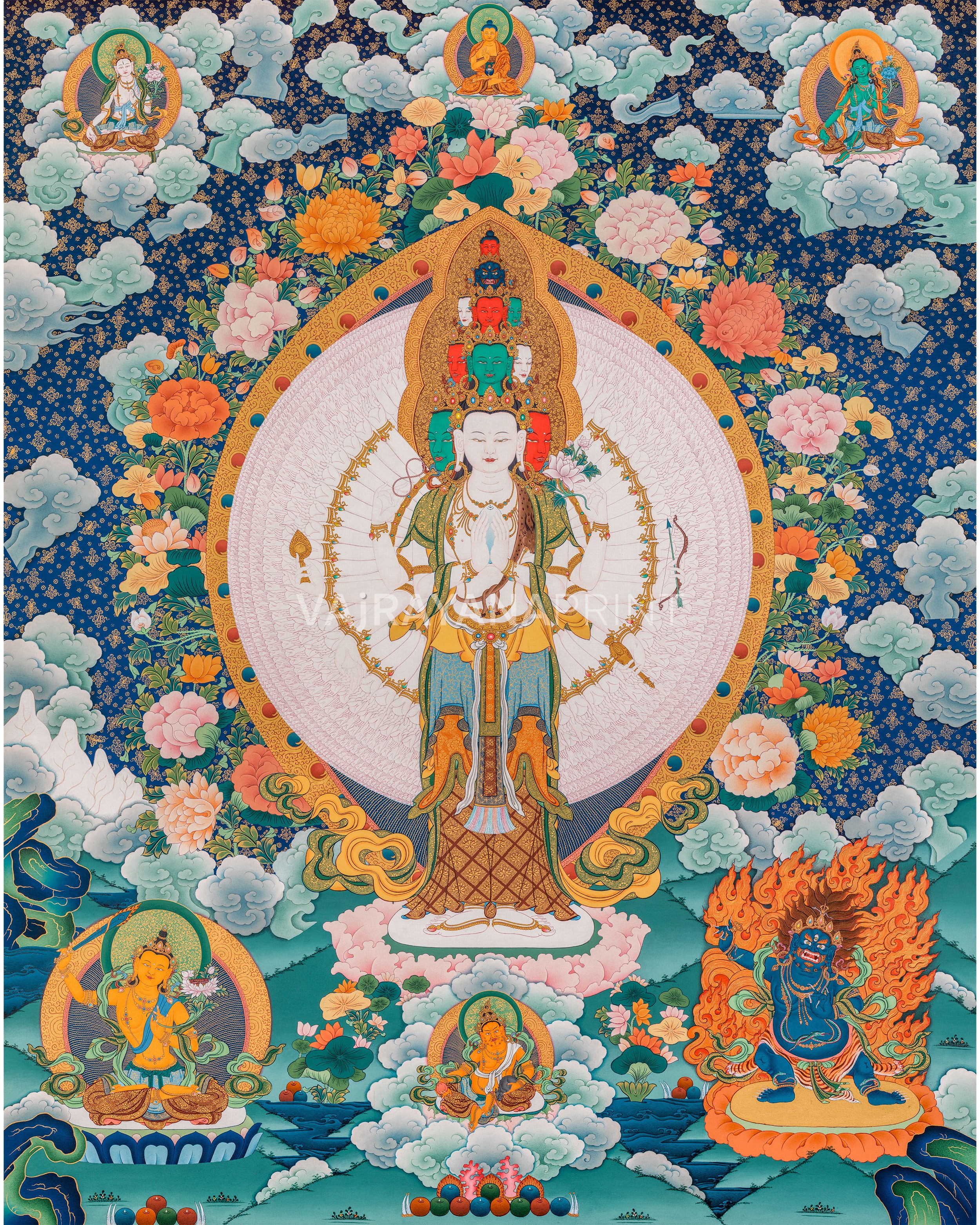 Thousand-Armed Chenresig Thangka Print