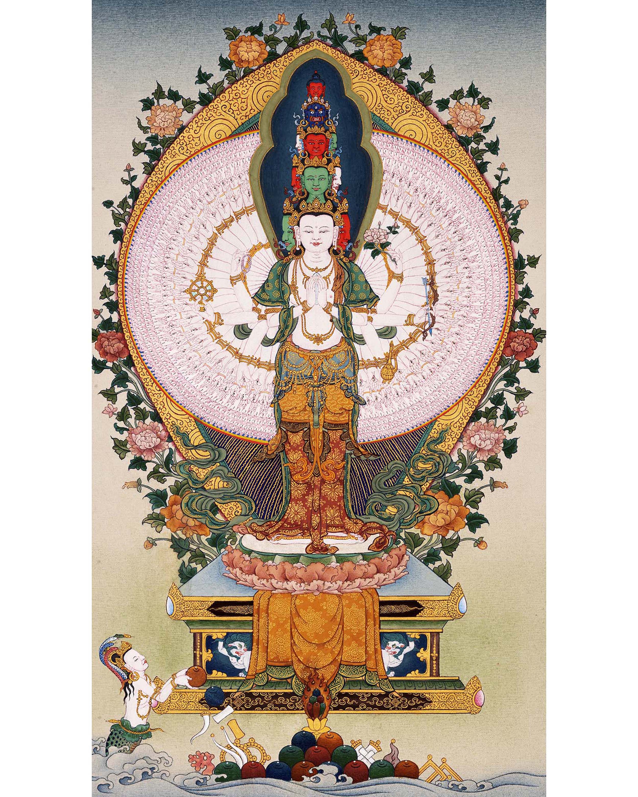 1000 Armed Avalokiteshvara, Tibetan Hand painted Small Thangka