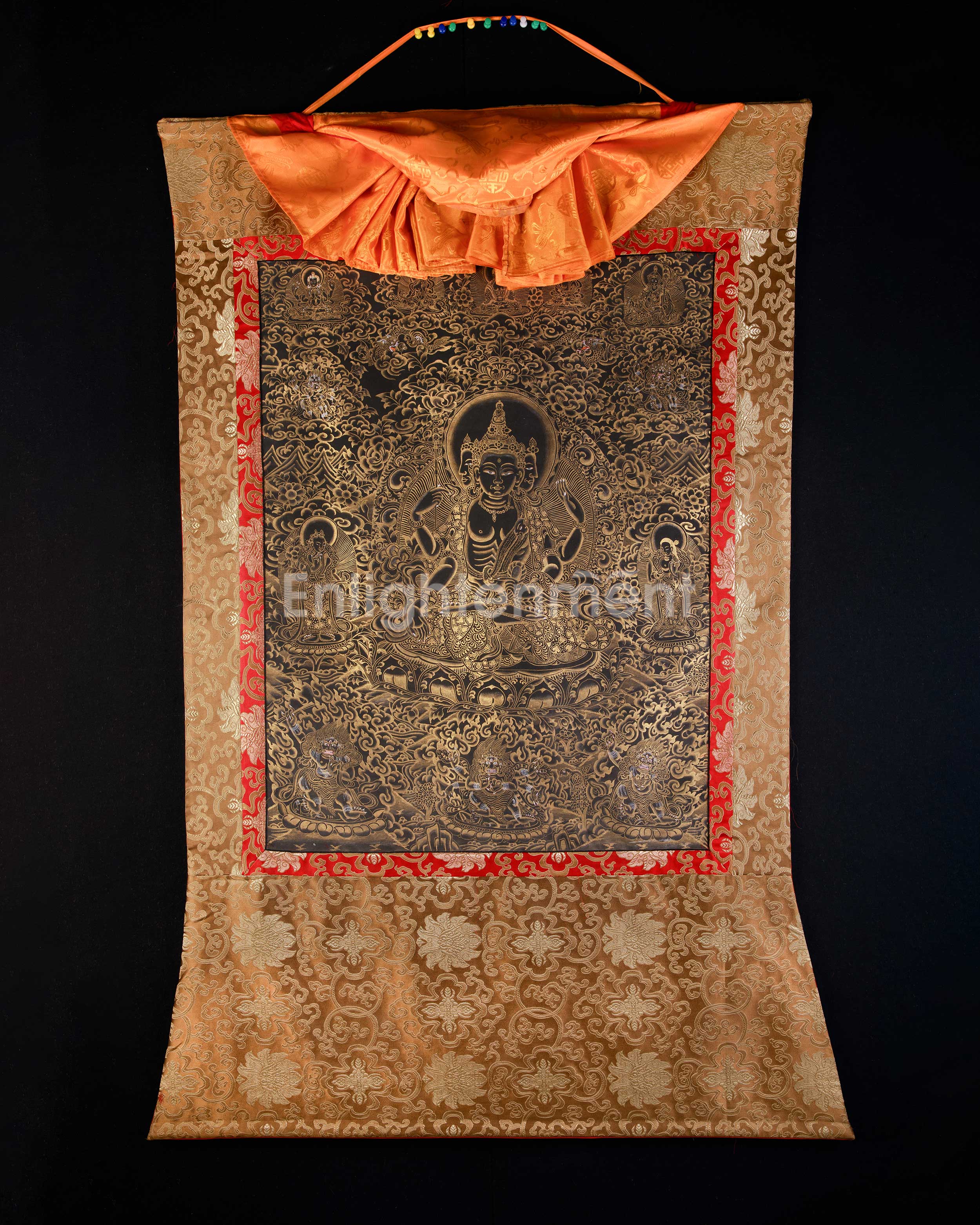 Unique Gold-Embellished lokeswara Thangka | Brocade Mounted