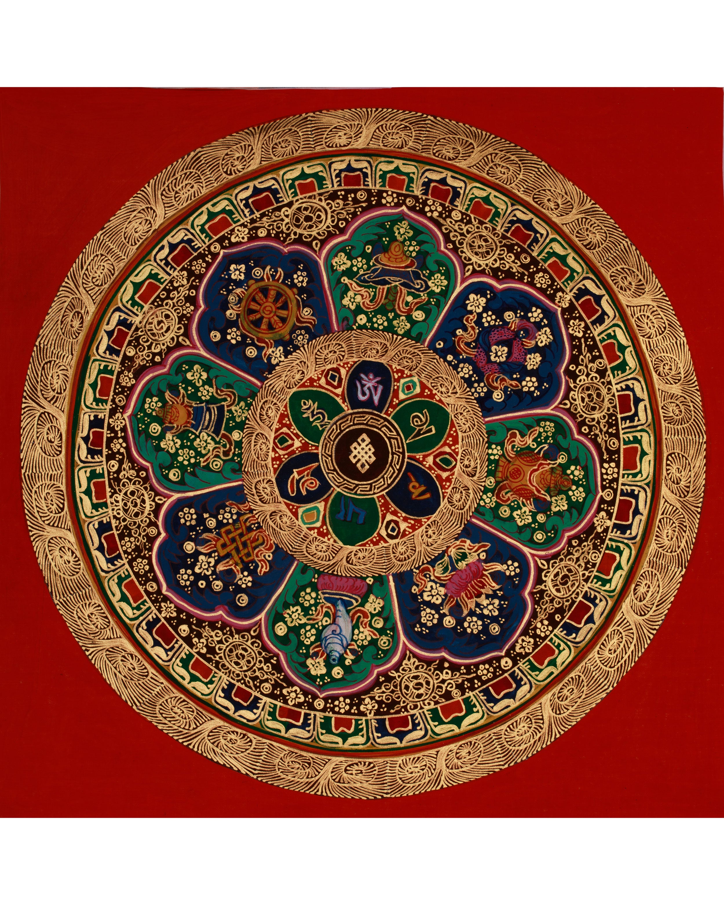 Original Hand-Painted Round Mandala Thangka | Traditional Buddhist Artwork