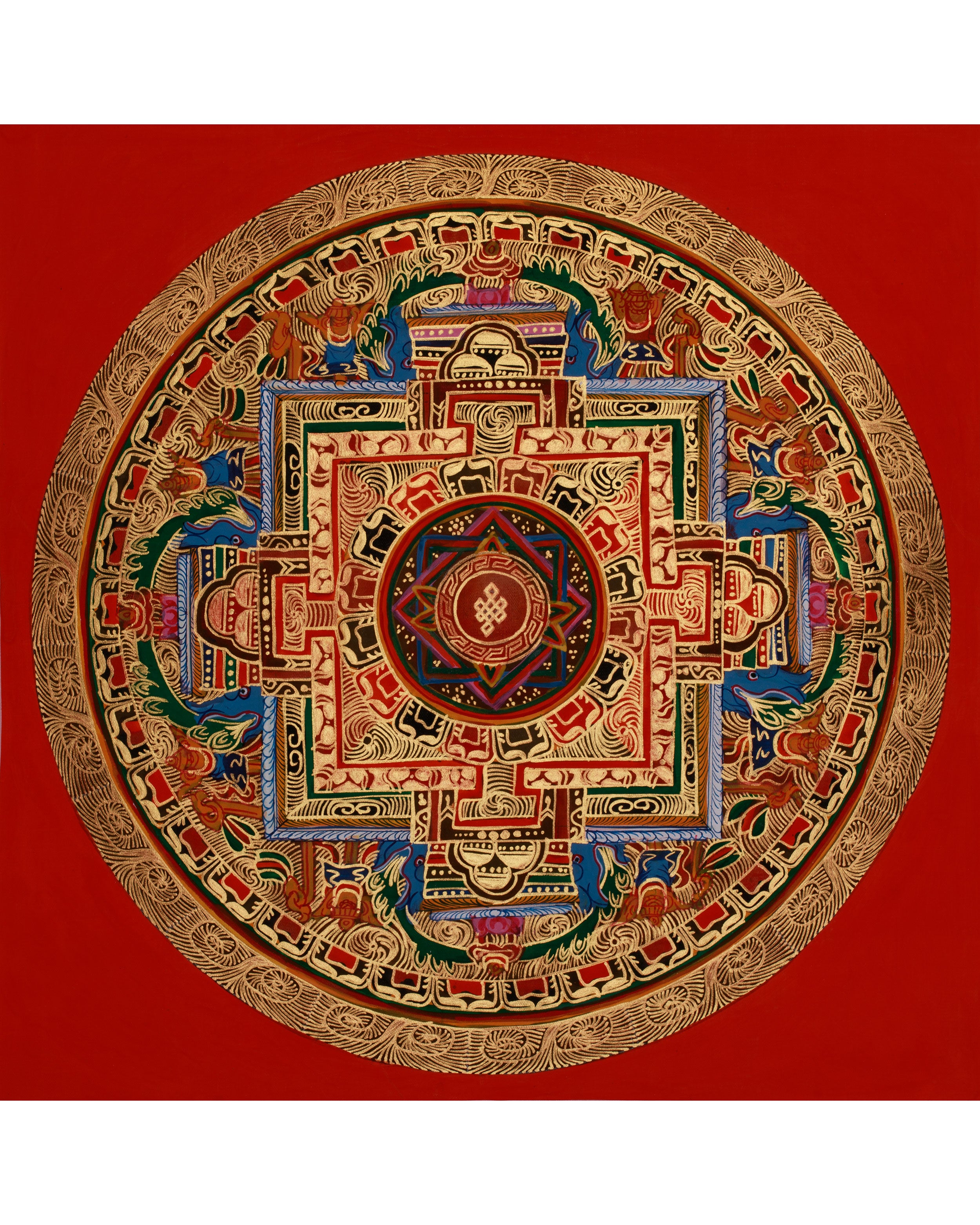 Original Hand-Painted Round Mandala Thangka | Traditional Buddhist Artwork
