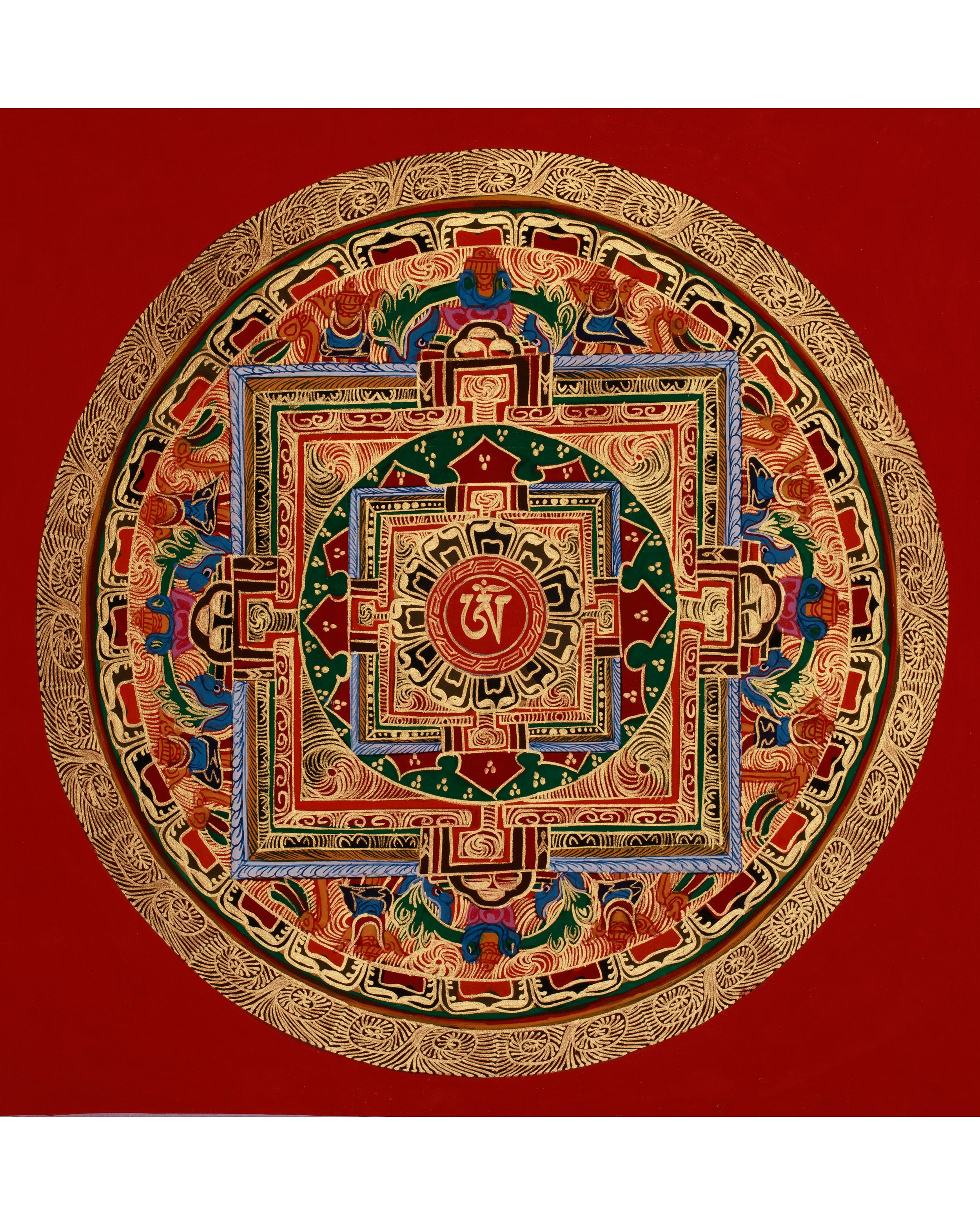 Original Hand-Painted Round Mandala Thangka | Traditional Buddhist Artwork