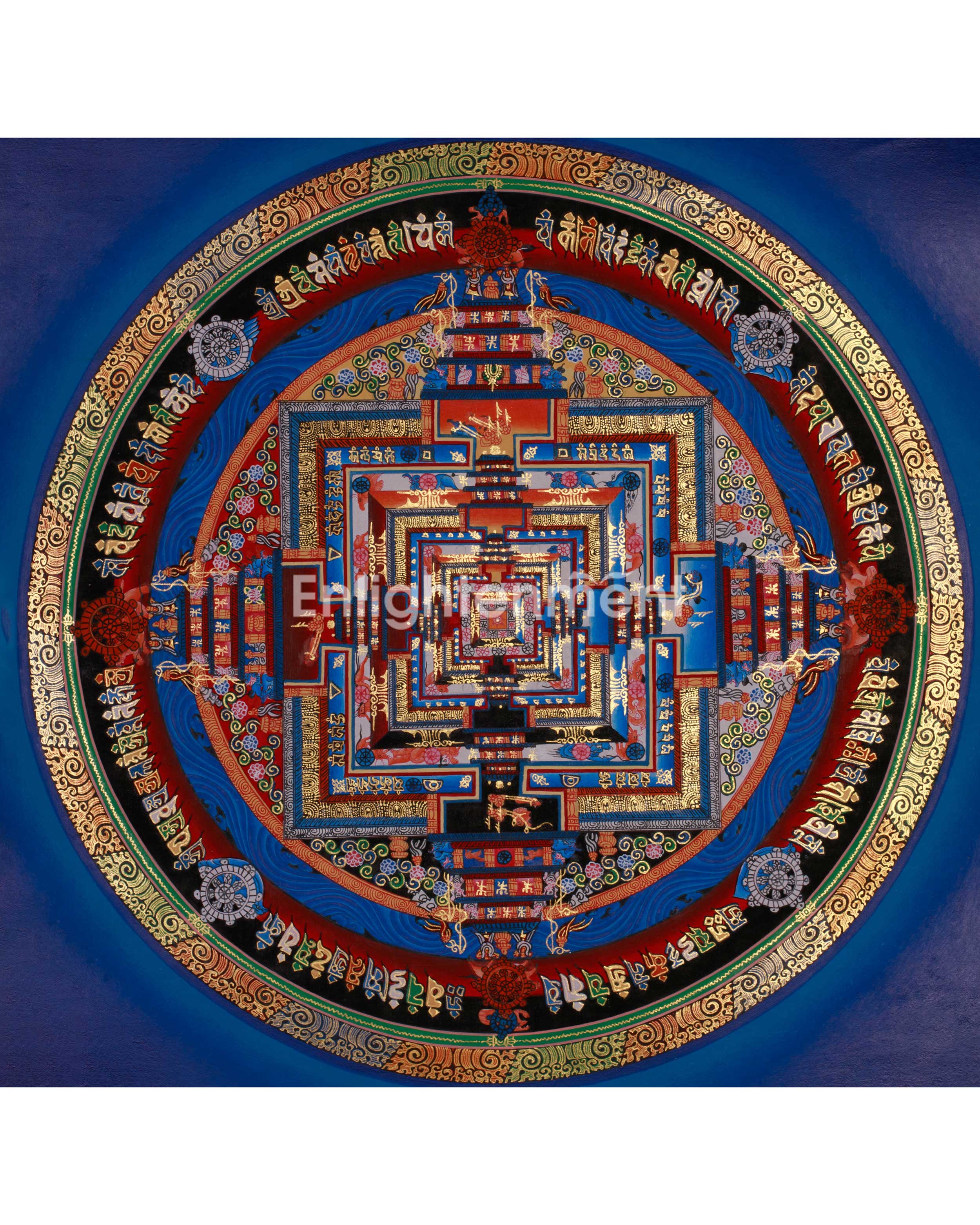 Sacred Gold Kalachakra Mandala Thangka | Wheel of Time