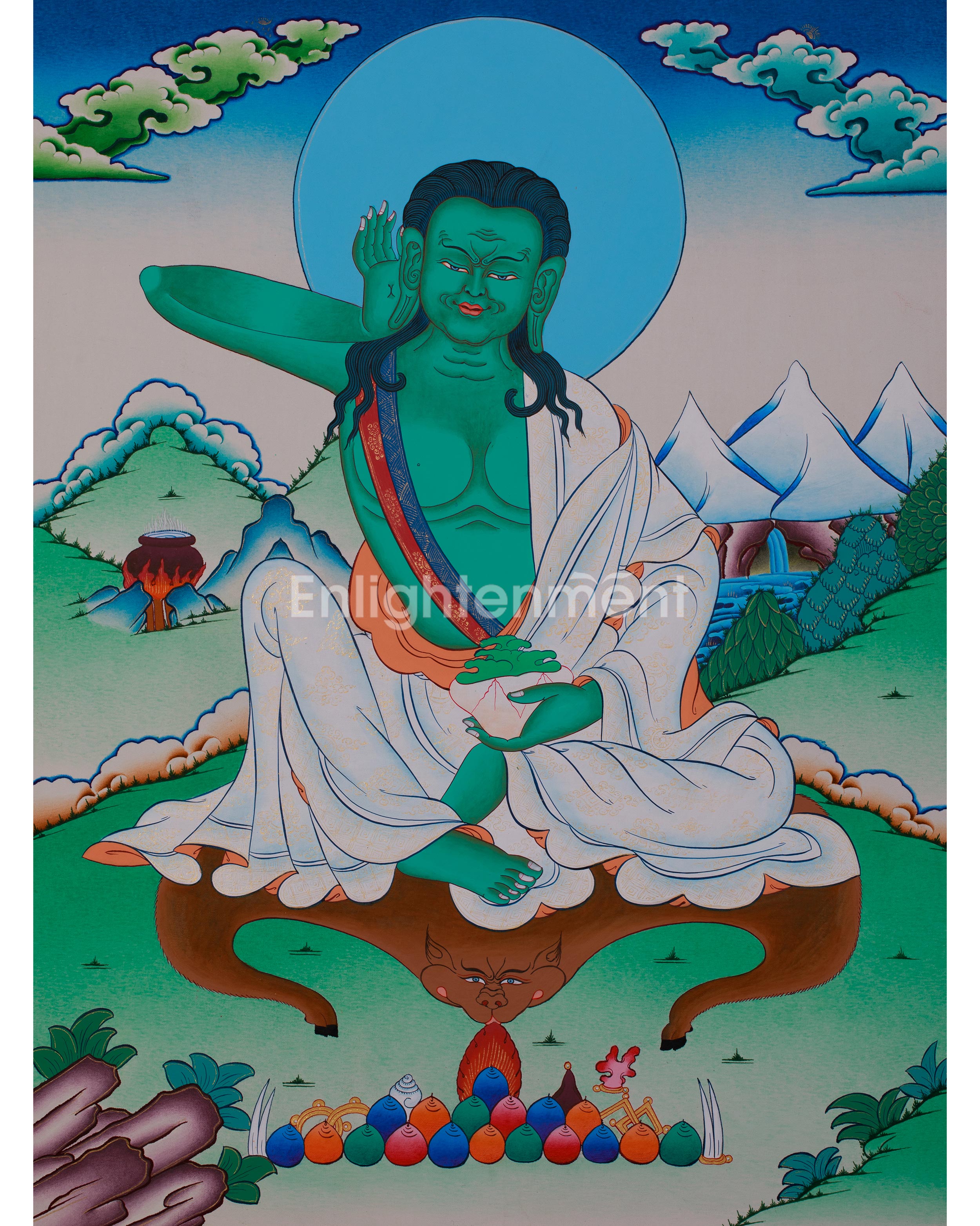 Hand-Painted Milarepa Thangka | Tibetan Buddhist Master