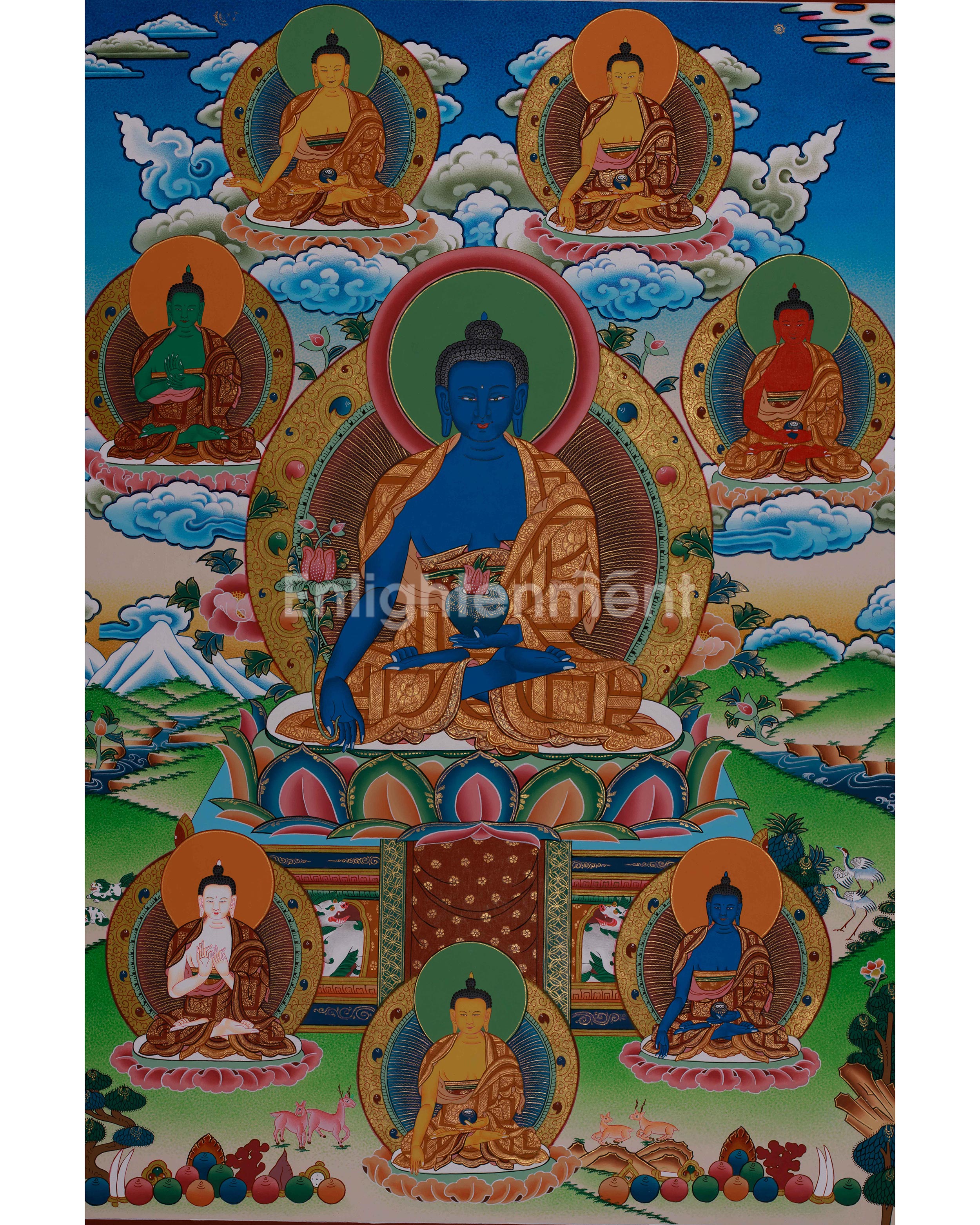 Eight Medicine Buddhas Thangka | Assembly of Healing Deities