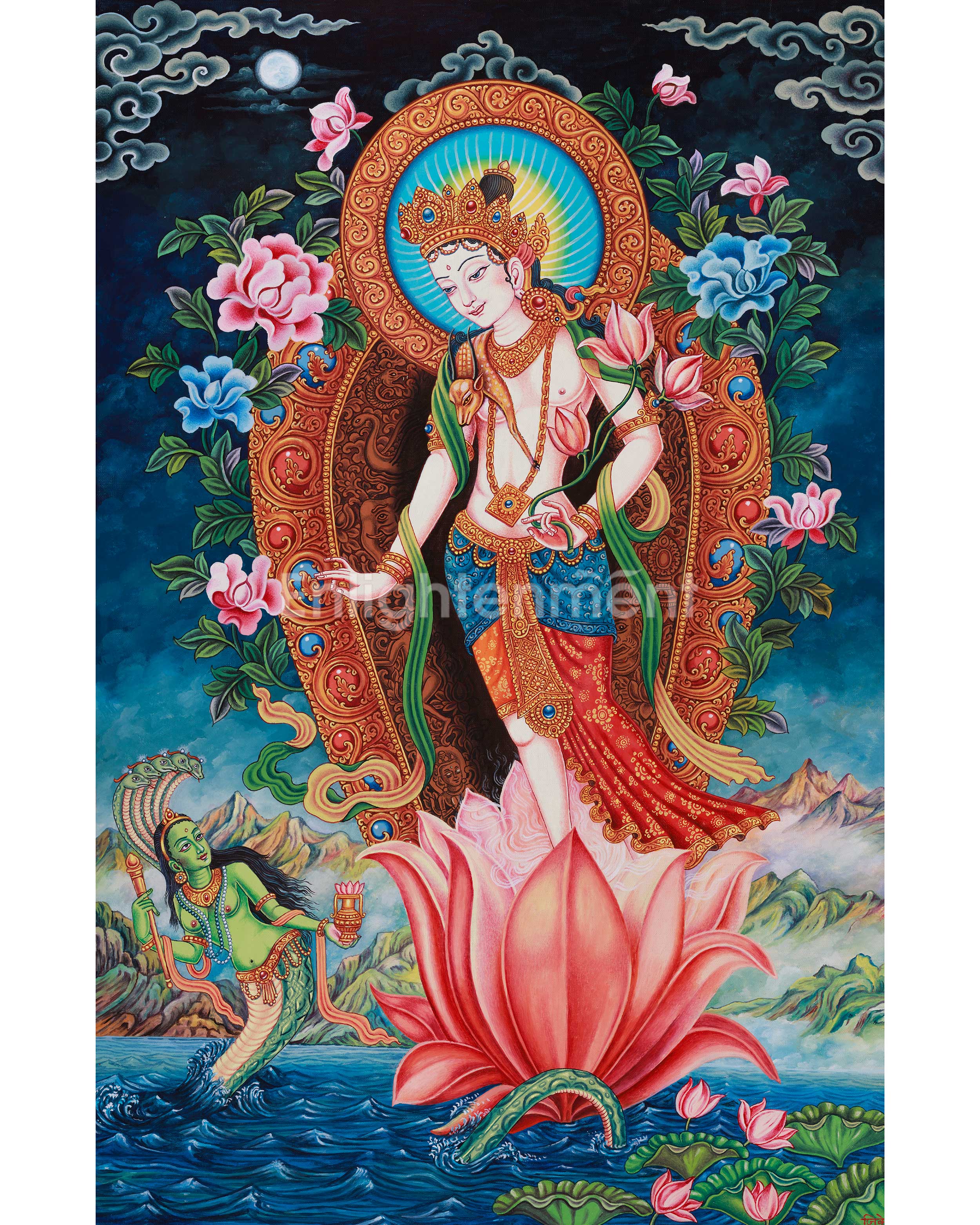 Sacred Standing 2-Armed Chenrezig Thangka | Buddhist Compassion Deity