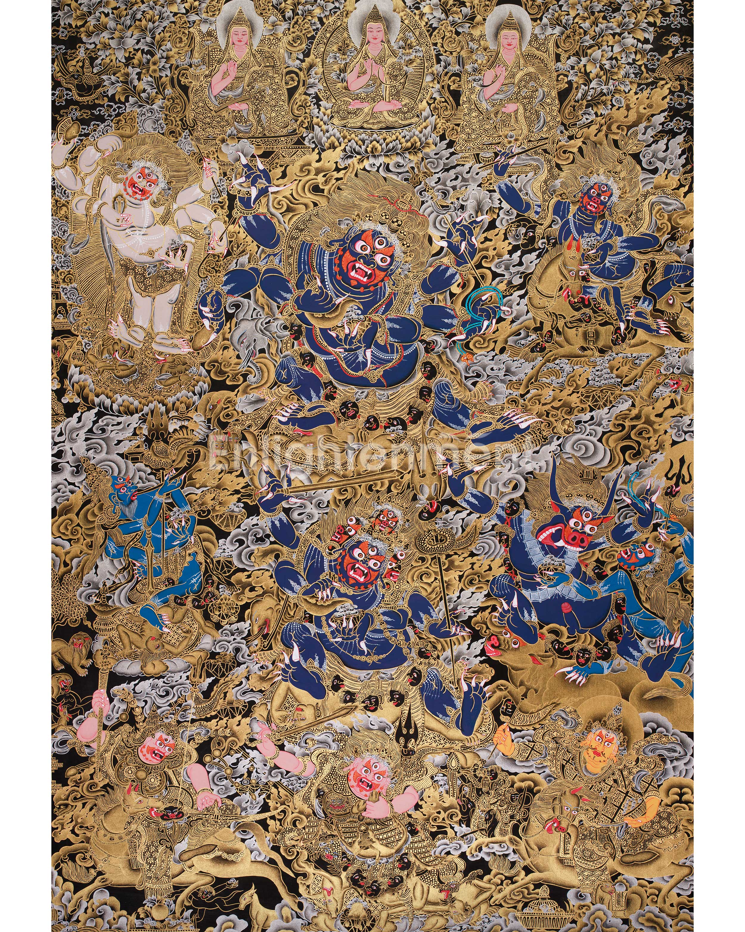 Golden Ferocity, Six Armed Mahakala Thangka | A Divine Protector’s Presence