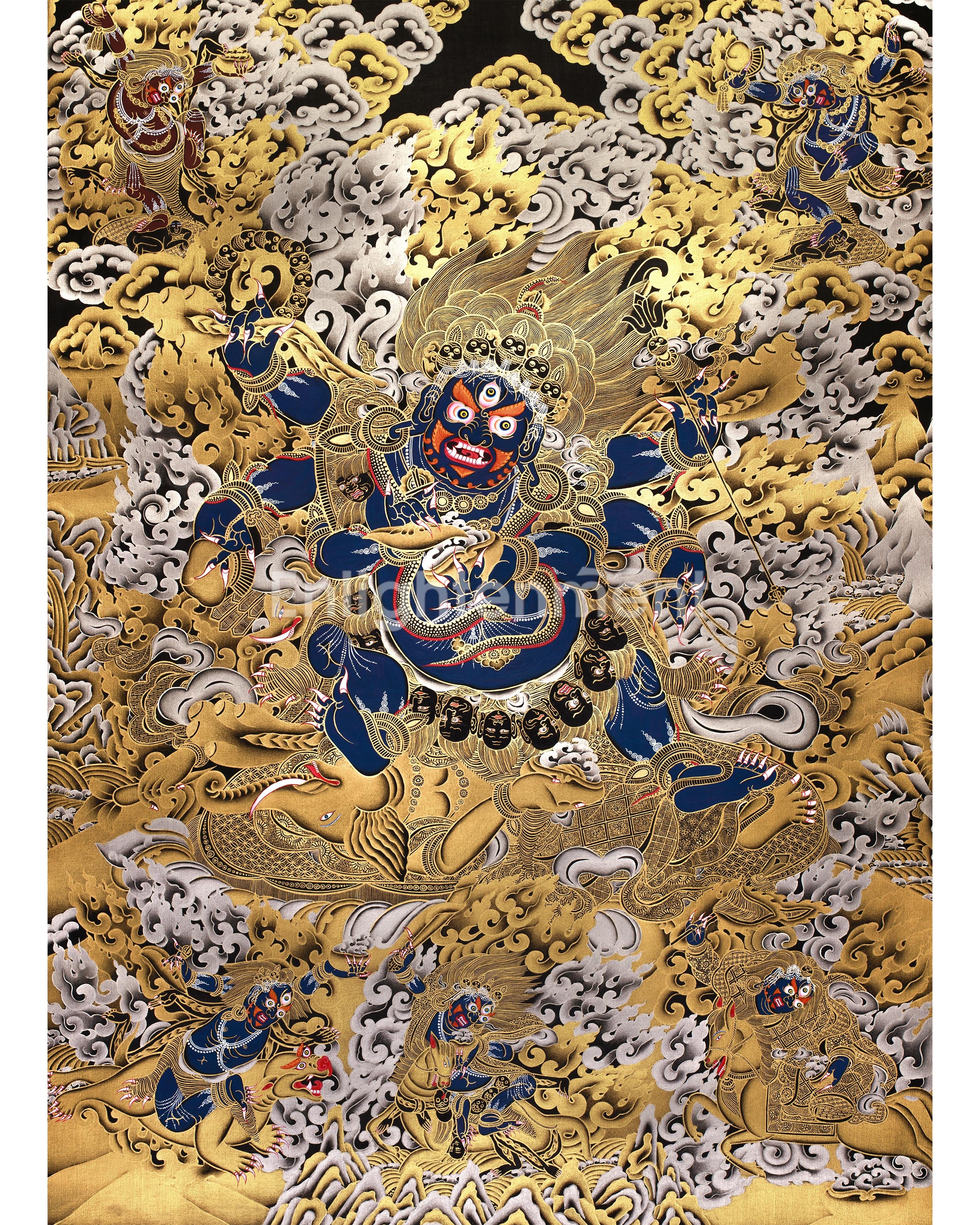 Fierce Guardian Mahakala | Pure Silver & Gold Embellishments | The Ultimate Protector of the Dharma