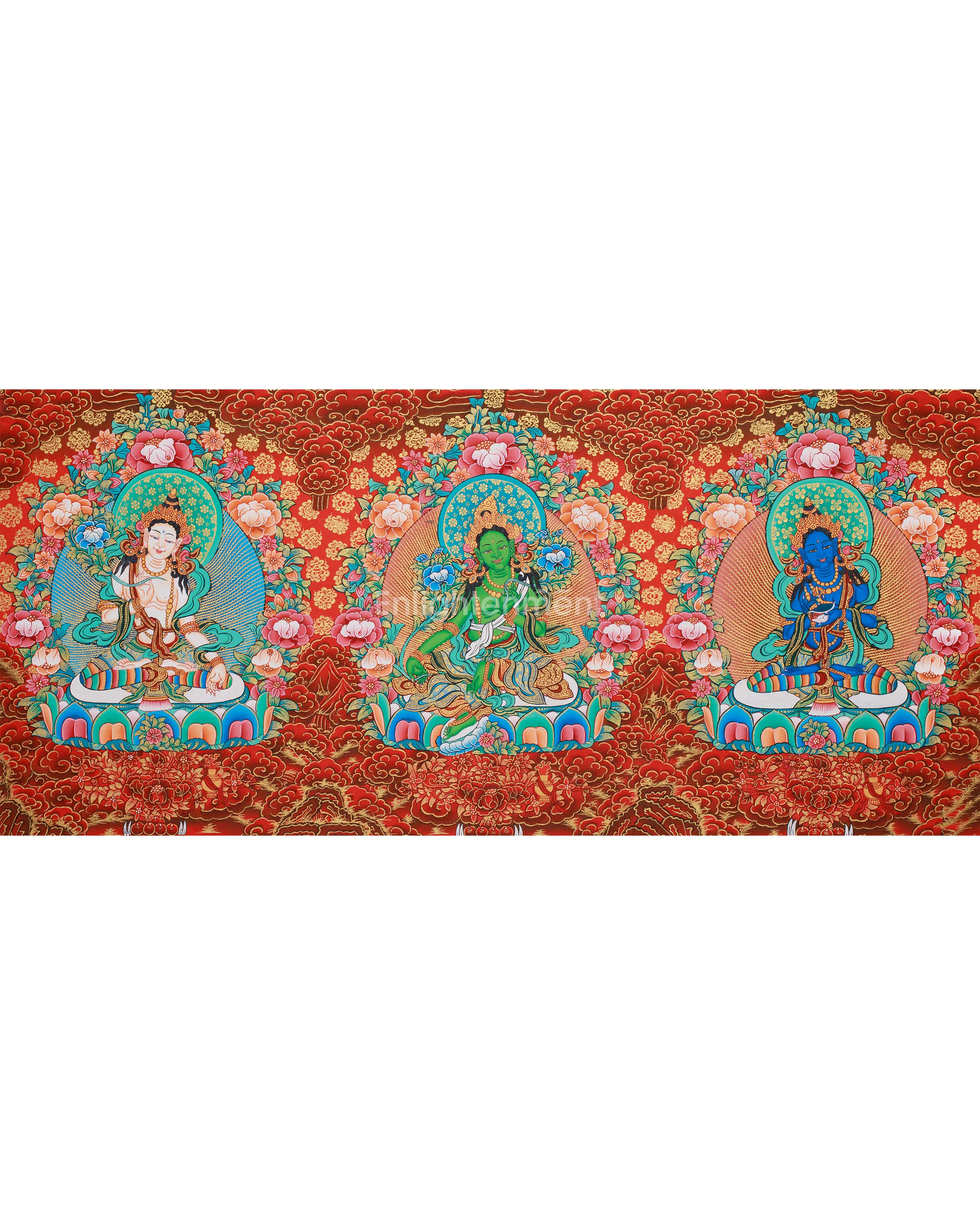 Rare Three Tara Deities Thangka | Tibetan Artwork of Compassion, Protection & Wisdom