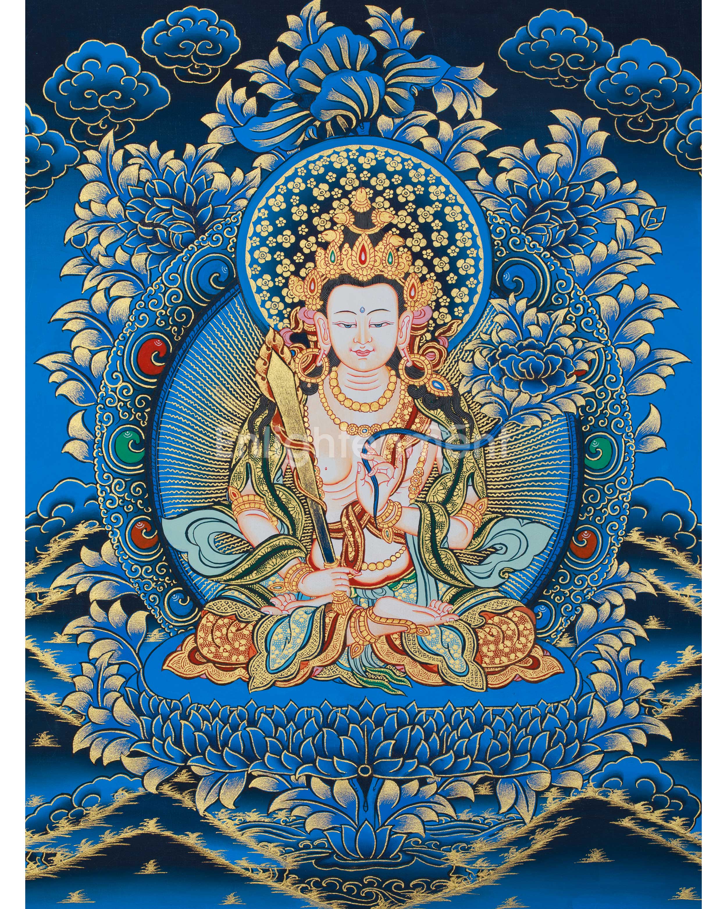 Thangka of Bodhisattva Manjushri | Tibetan Buddhist Wisdom Deity
