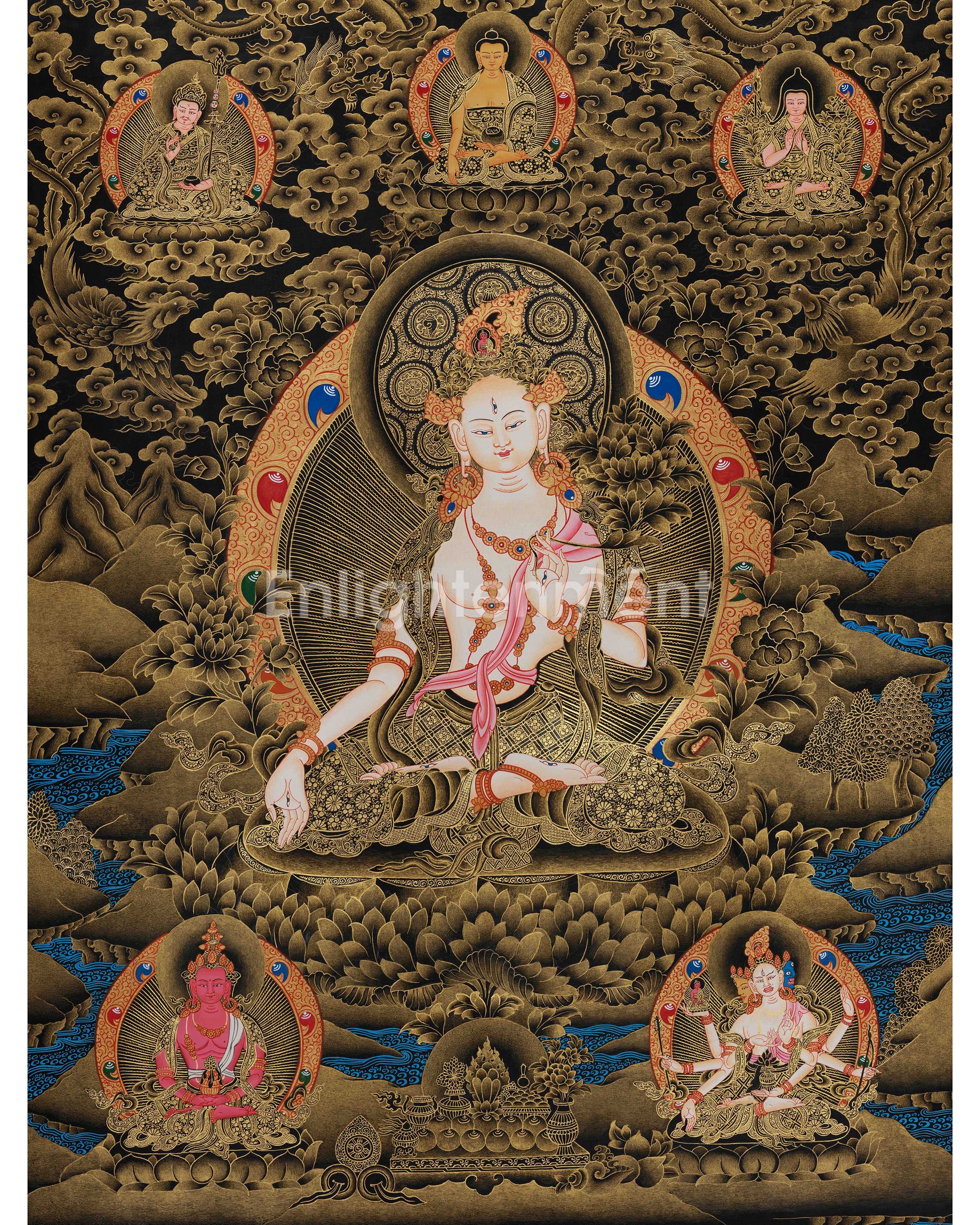 Traditional Sita Tara Gold Thangka | Enlightened Masters | Composition of Wisdom and Protection