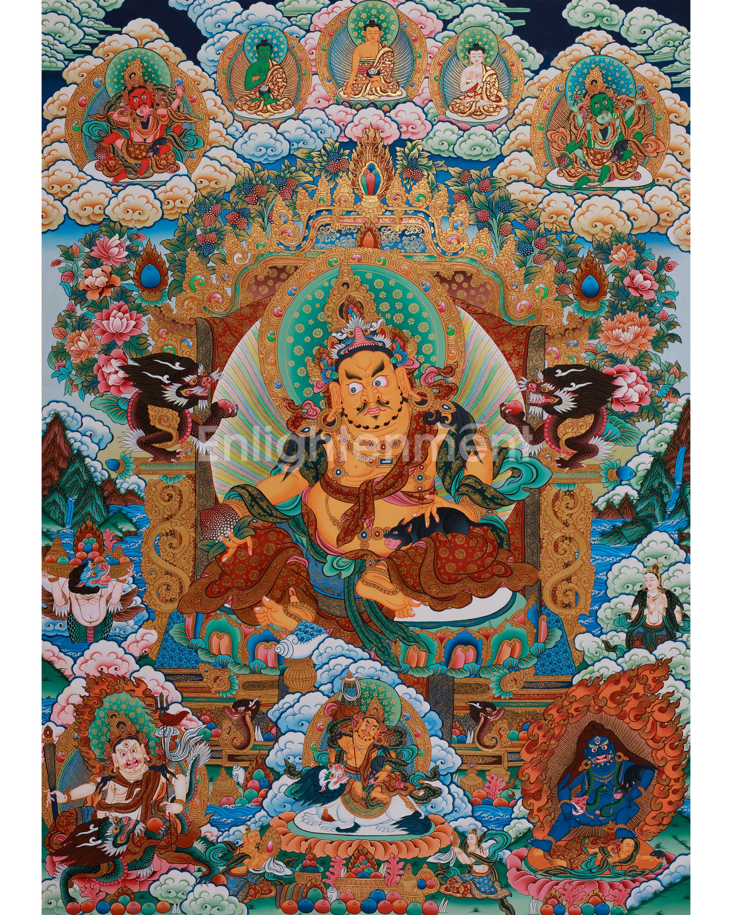 Dzambhala Wealth Deity Thangka | Sacred Hand-Painted Tibetan Art for Abundance