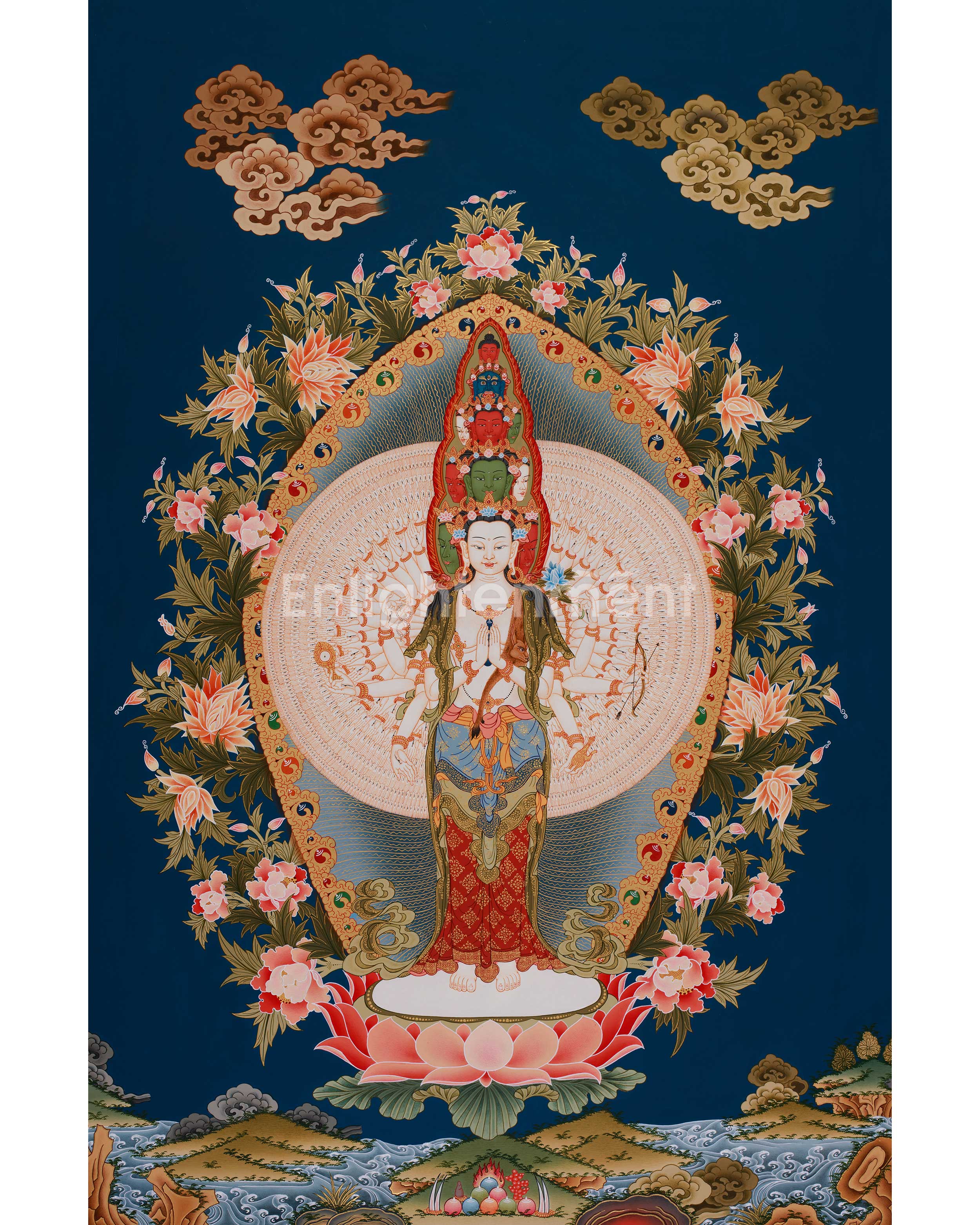 1000 Hands Buddha, Avalokiteshvara Thangka | Buddhist Masterpiece of Mercy, Enlightenment & Spiritual Awakening