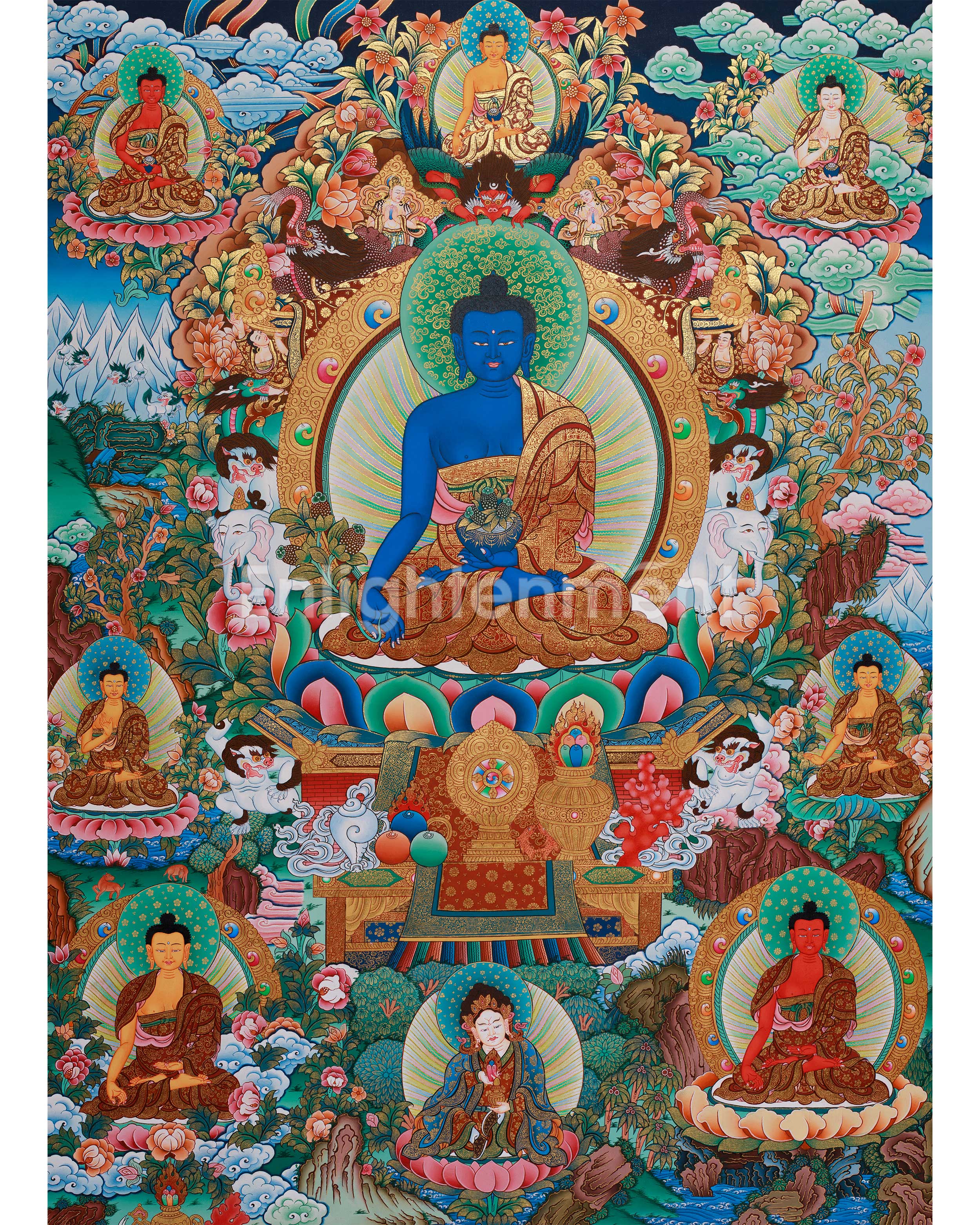 Eight Medicine Buddha Thangka | Divine Assembly of Healing Deities