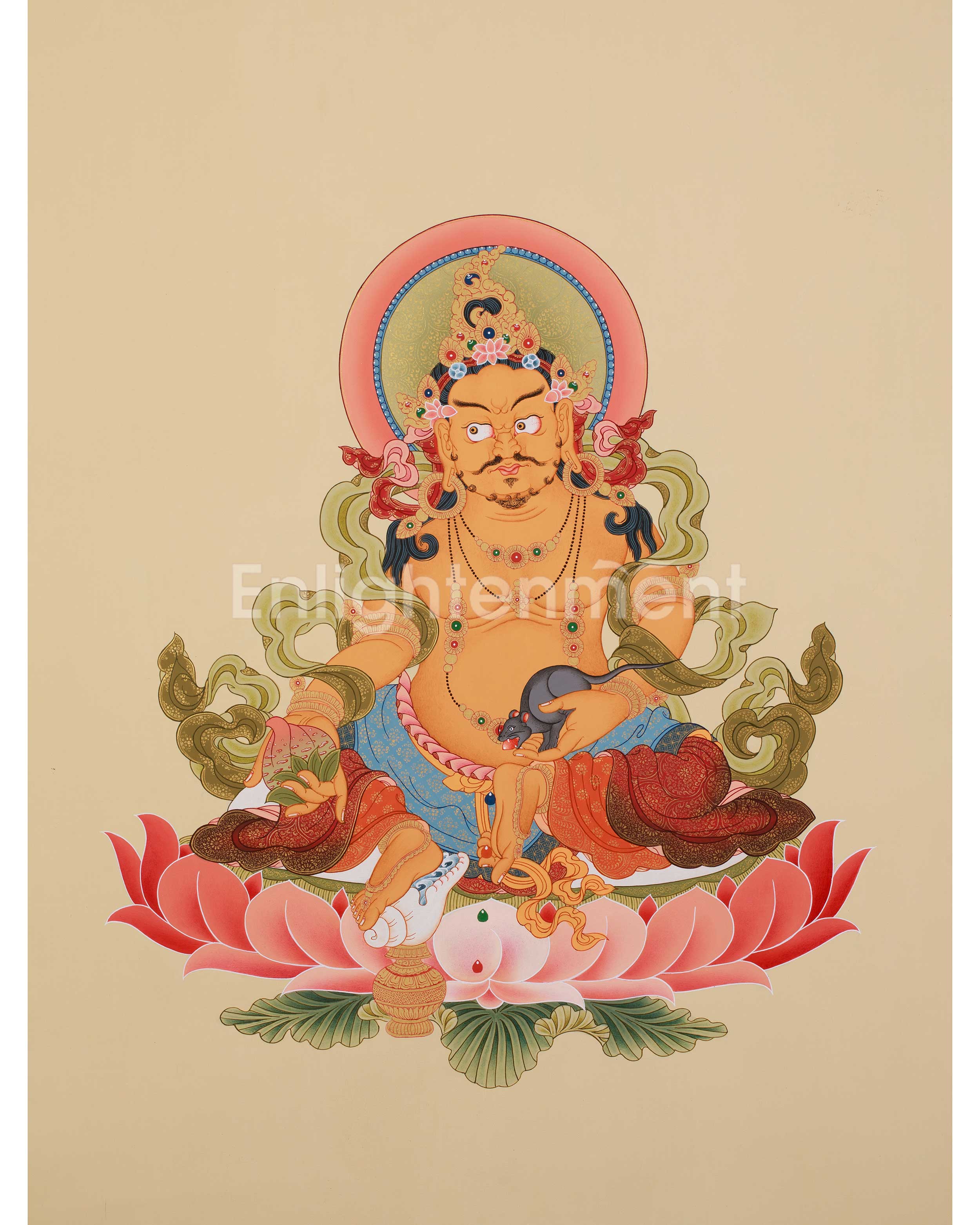 Kubera Deity Dzambhala Thangka | Tibetan Wealth Deity Art