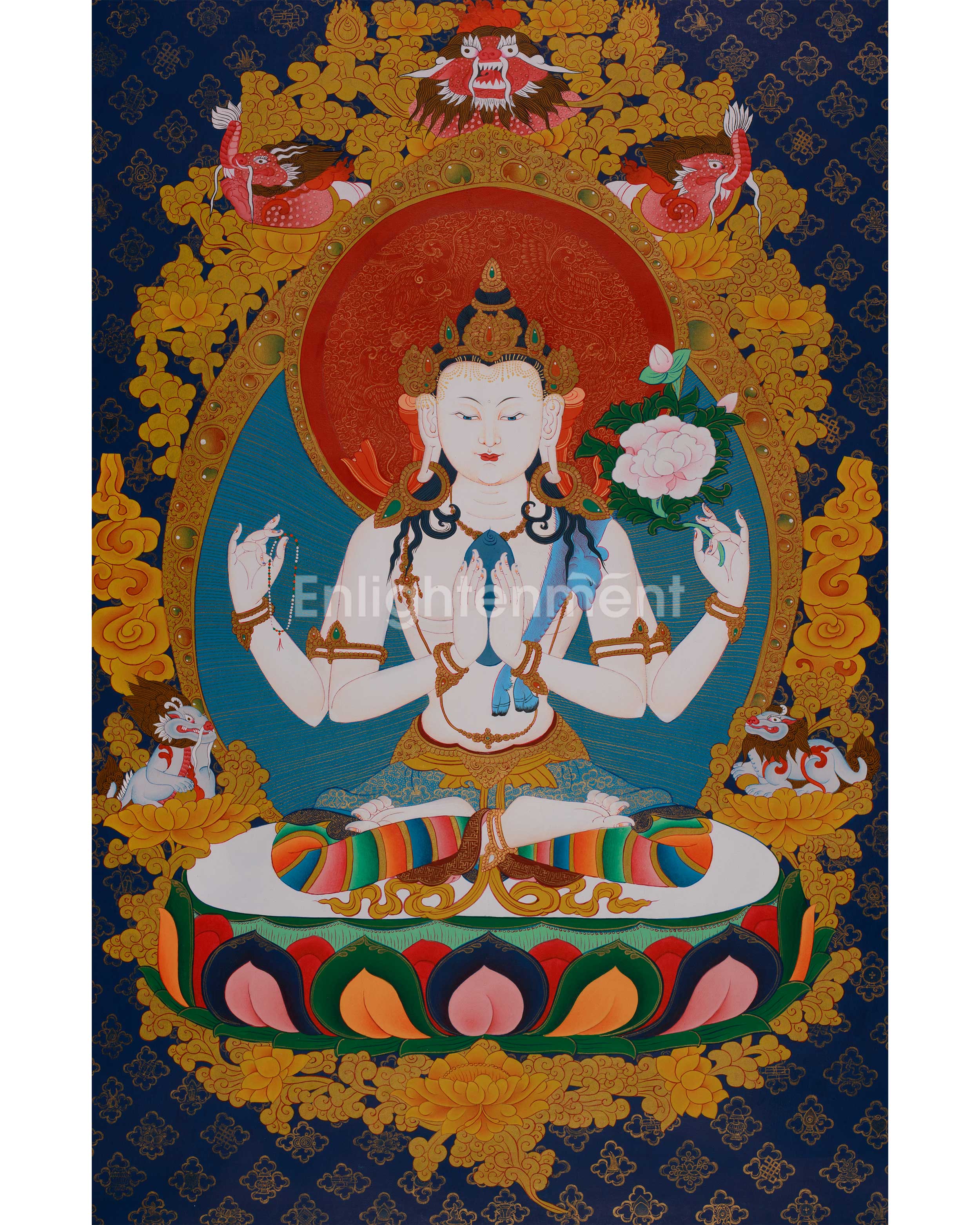 Traditional Buddhist Chenrezig Thangka | Symbol of Compassion and Peace