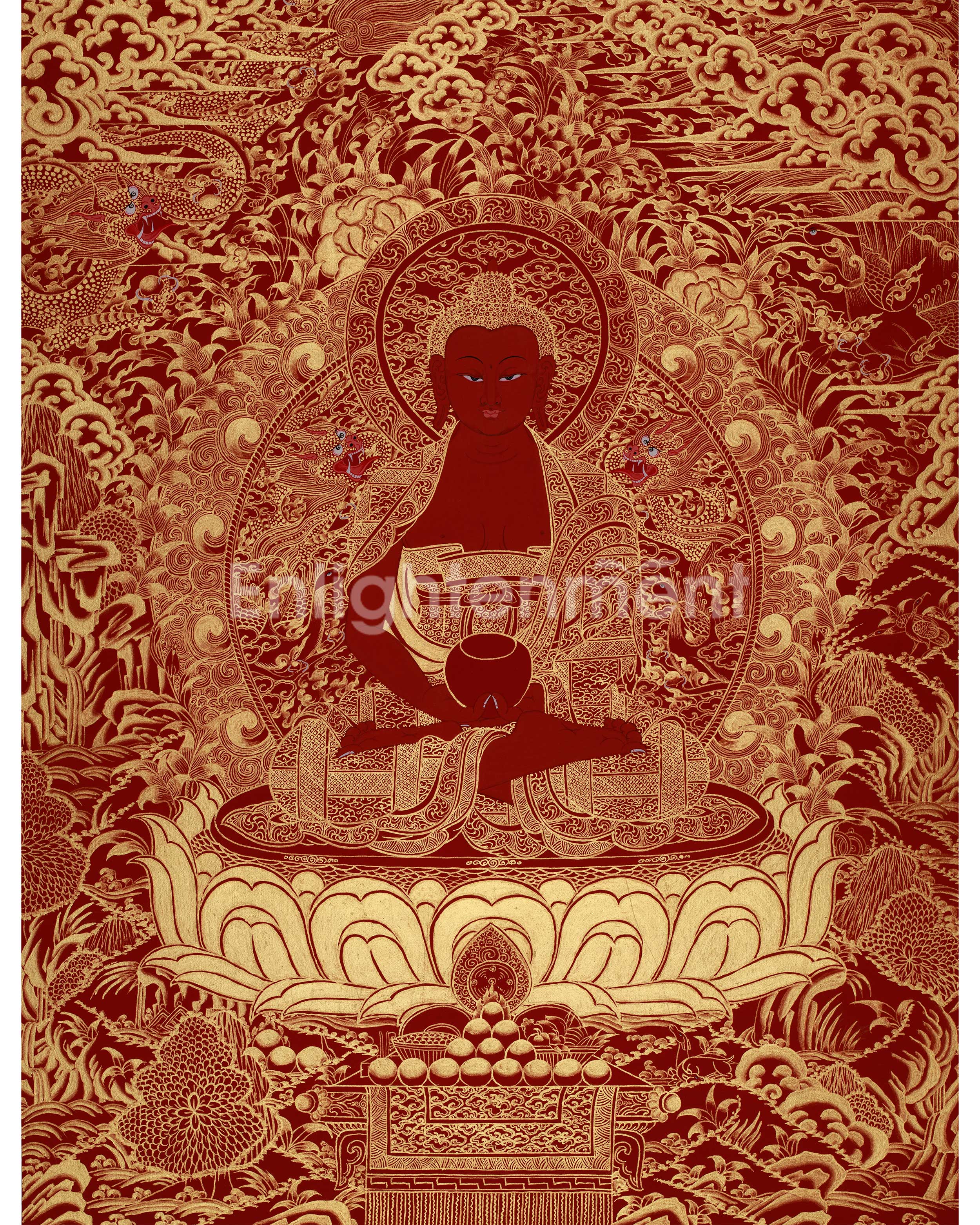 Red Amida Buddha Thangka | Lord of the Western Pure Land and Infinite Light