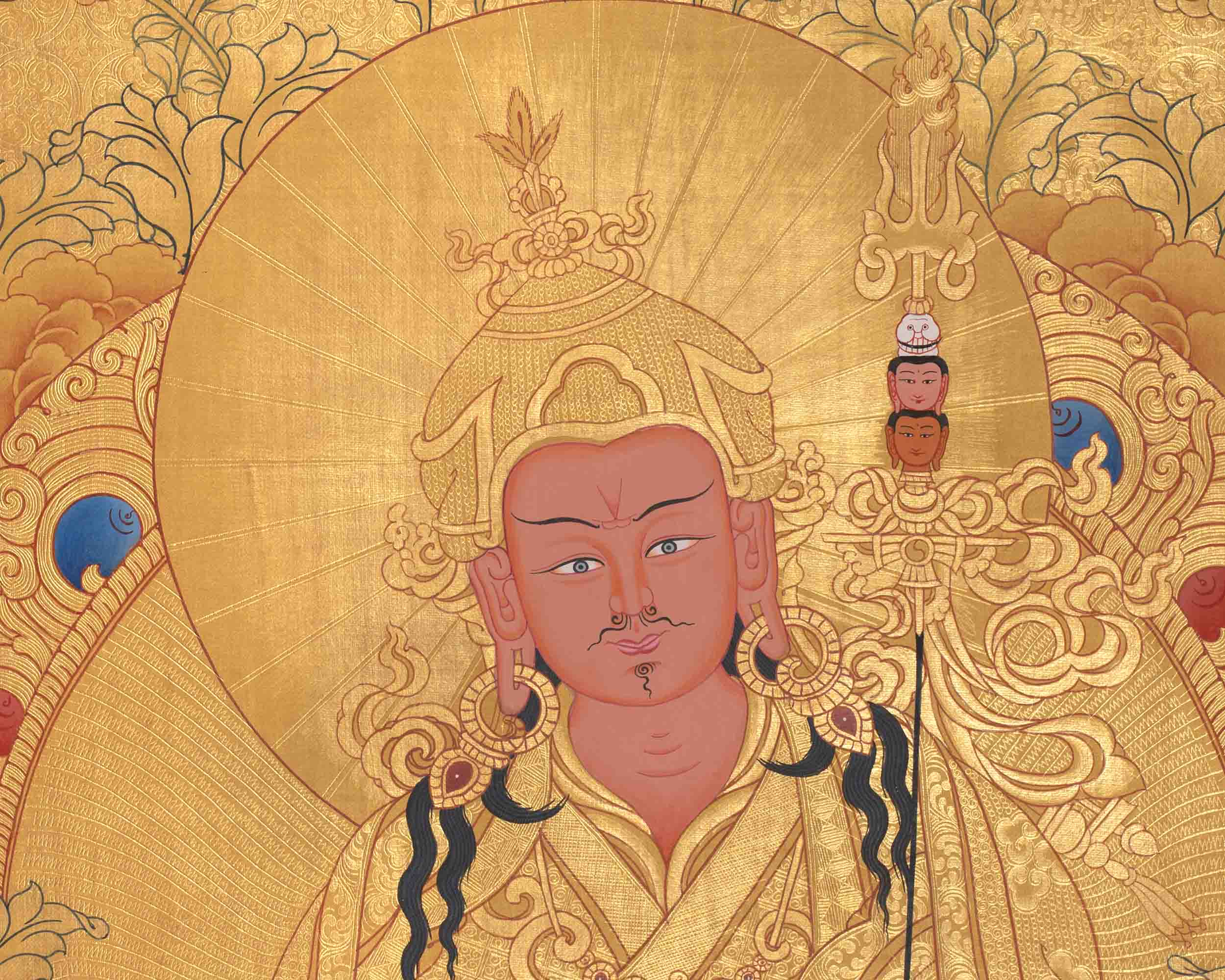 Gold Guru Rinpoche Thangka | High-Quality Thangka Painting