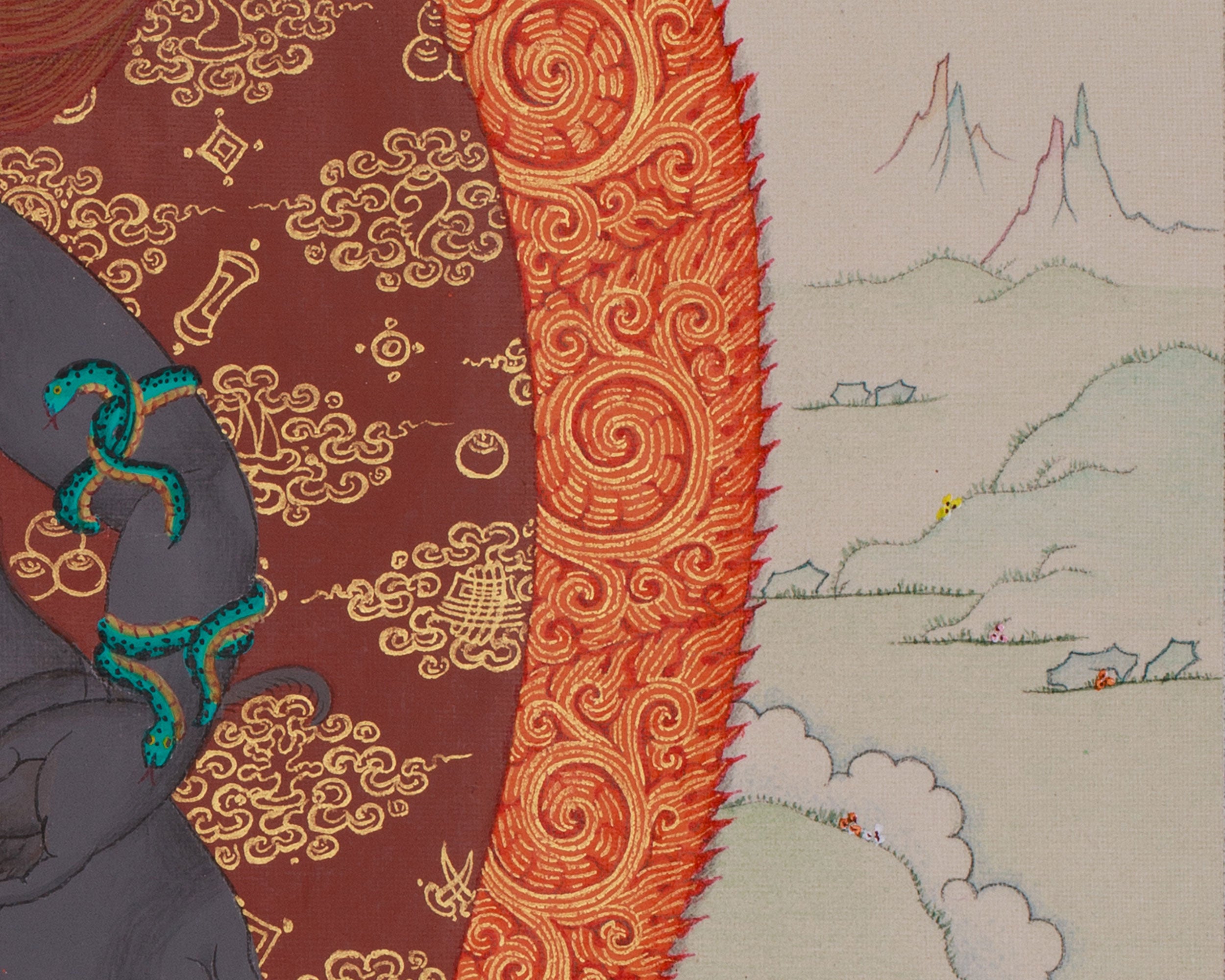 Tibetan Black Dzambhala Thangka | The Divine Guardian of Abundance and Spiritual Growth
