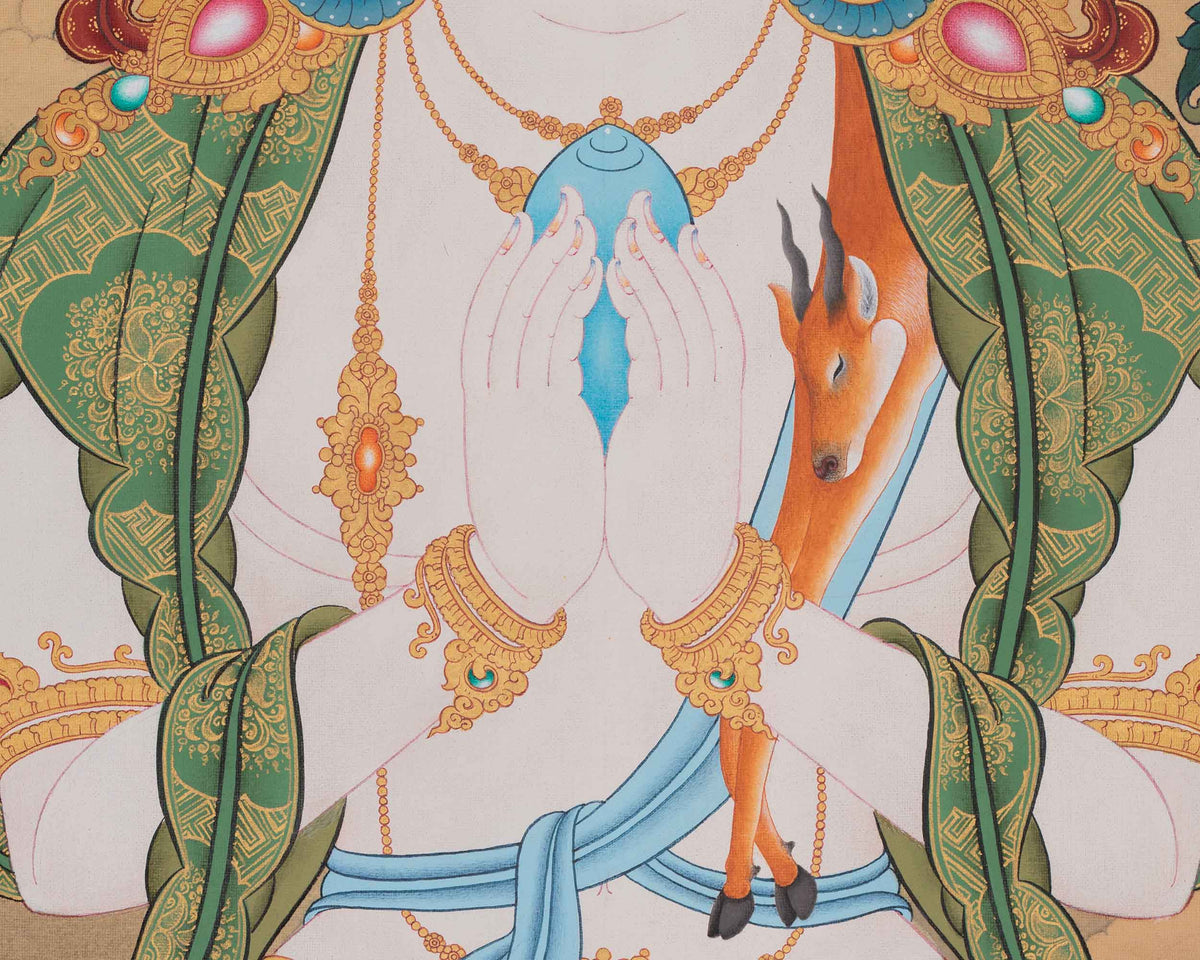 Tibetan Four-Armed Chenrezig Thangka | Chaturbhuja Avalokiteshvara