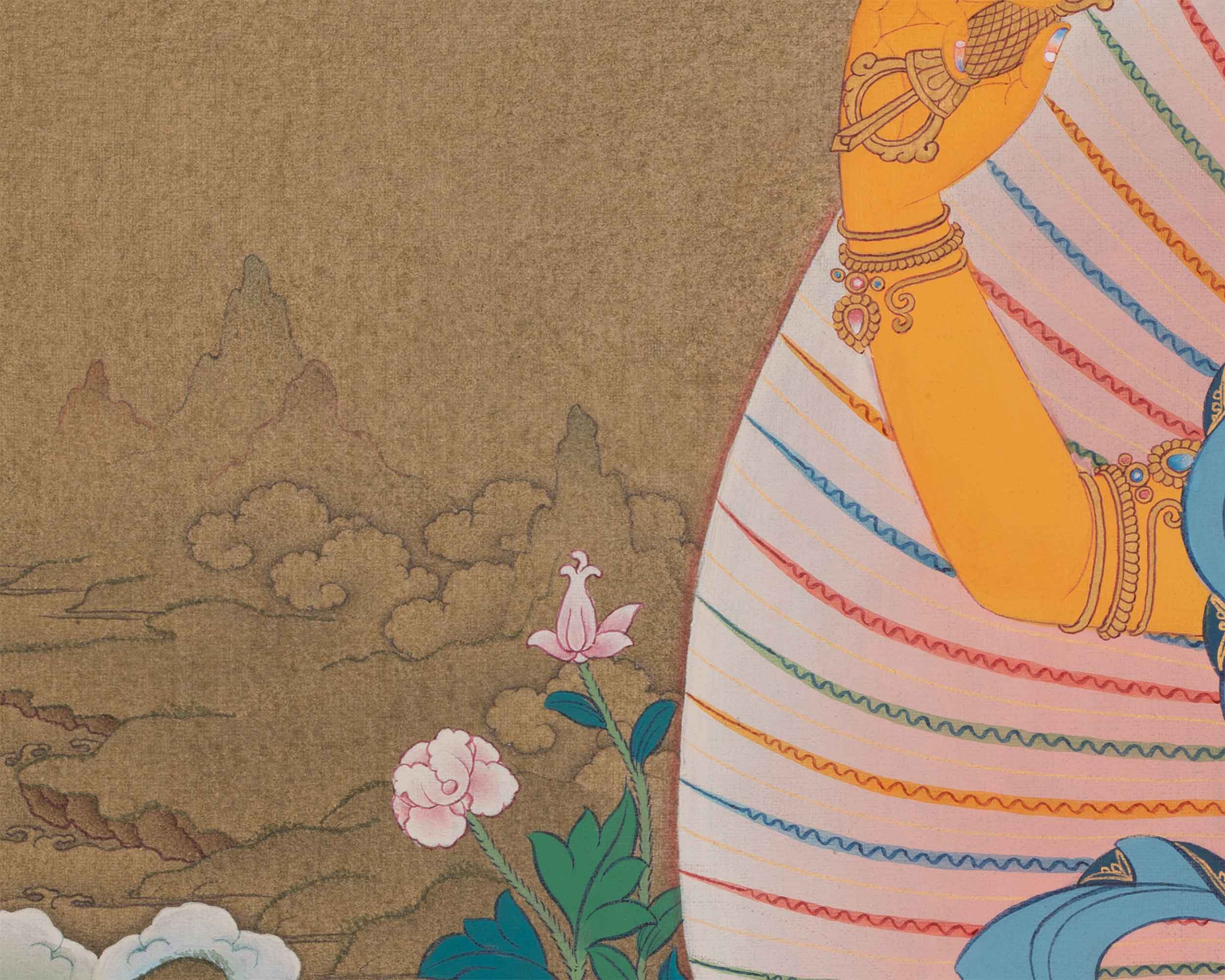 Explore The Compassion With Manjushree Thangka Print | Bodhisattva Artwork