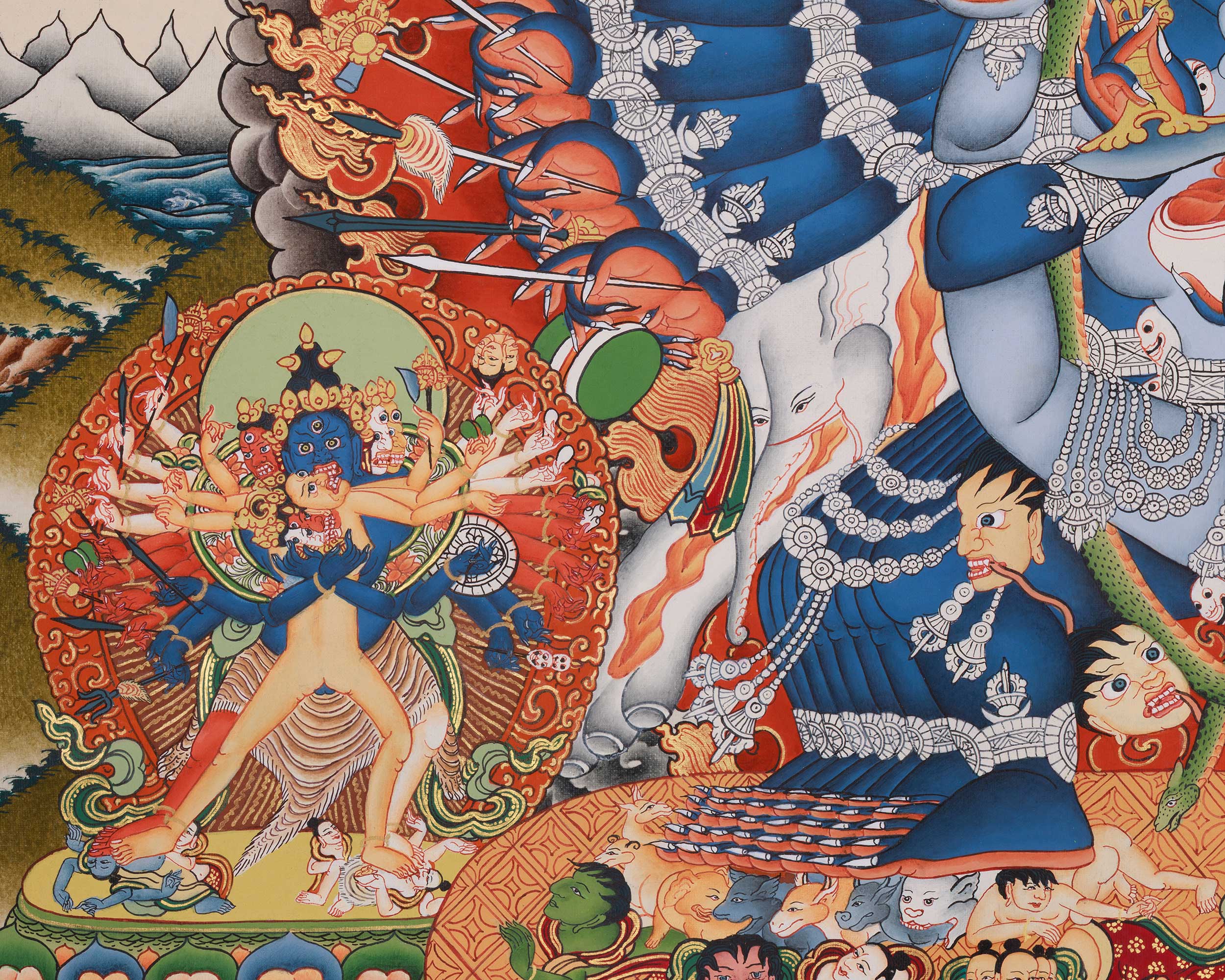 29-Inch Yamantaka Thangka | The Fierce Form of Manjushri