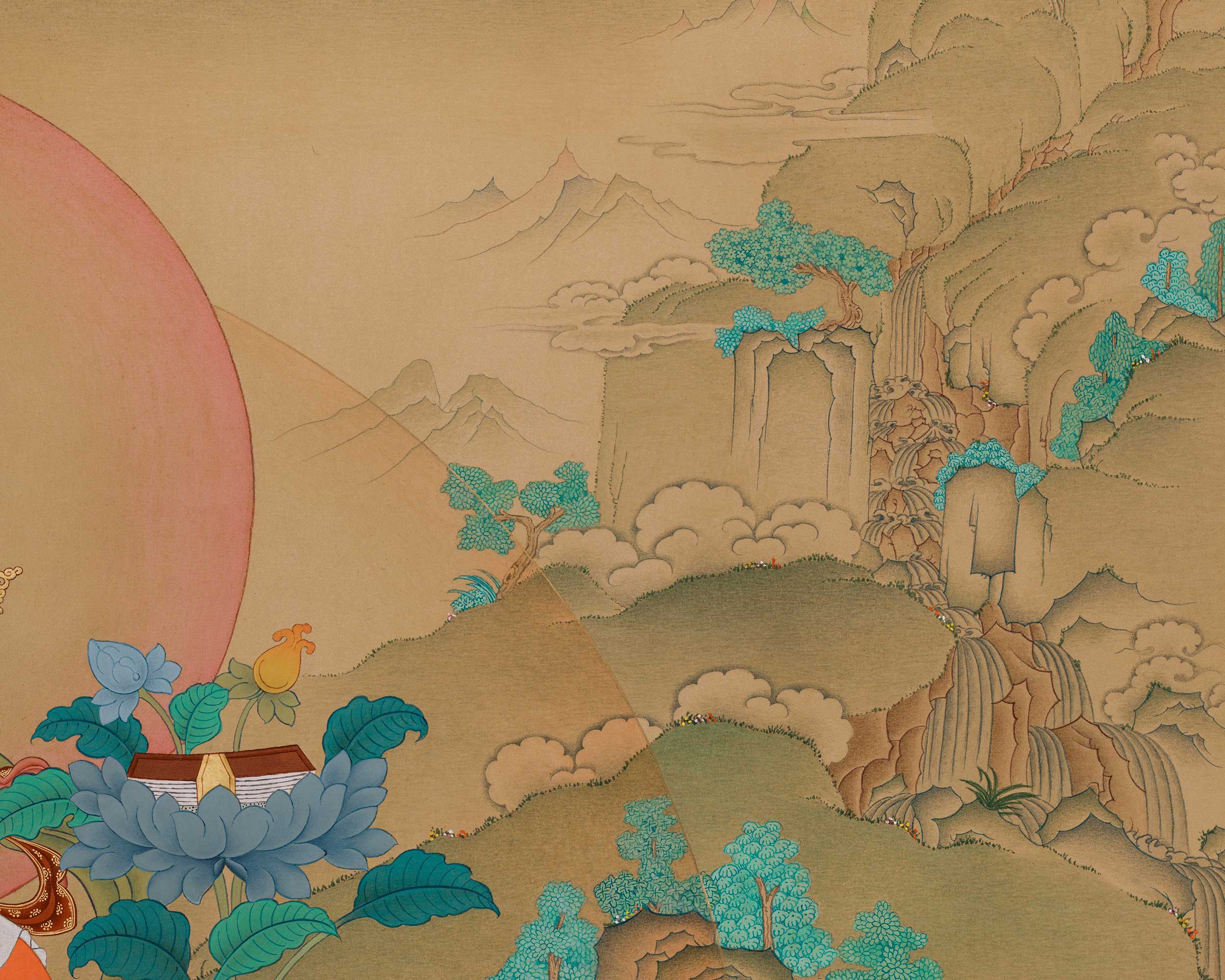 Tibetan Bodhisattva Manjushri Artwork | 51 Inch Thangka of Enlightenment and Clarity