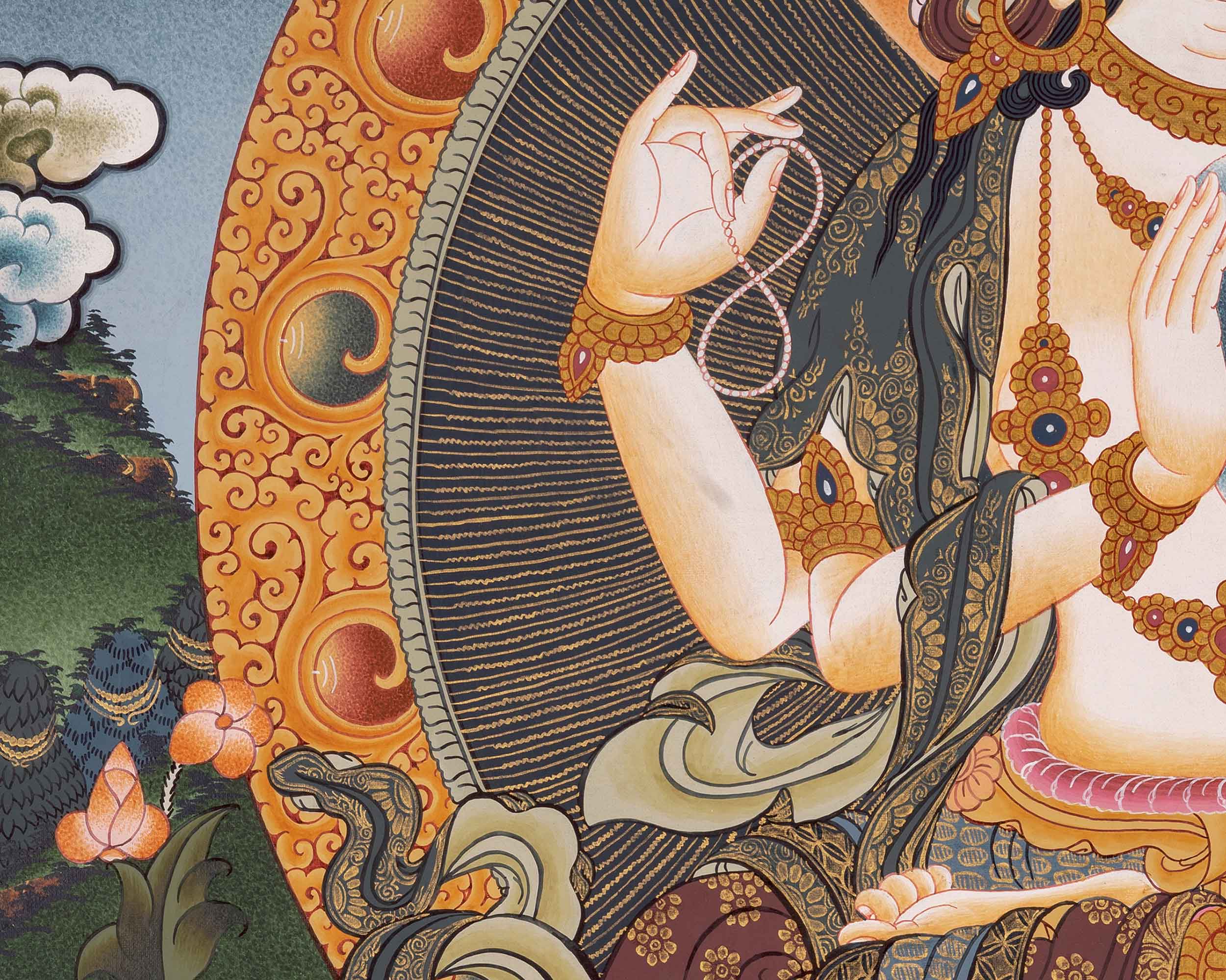 Bodhisattva Four-Armed Chenrezig Thangka | Embodying the Compassion of Avalokiteshvara