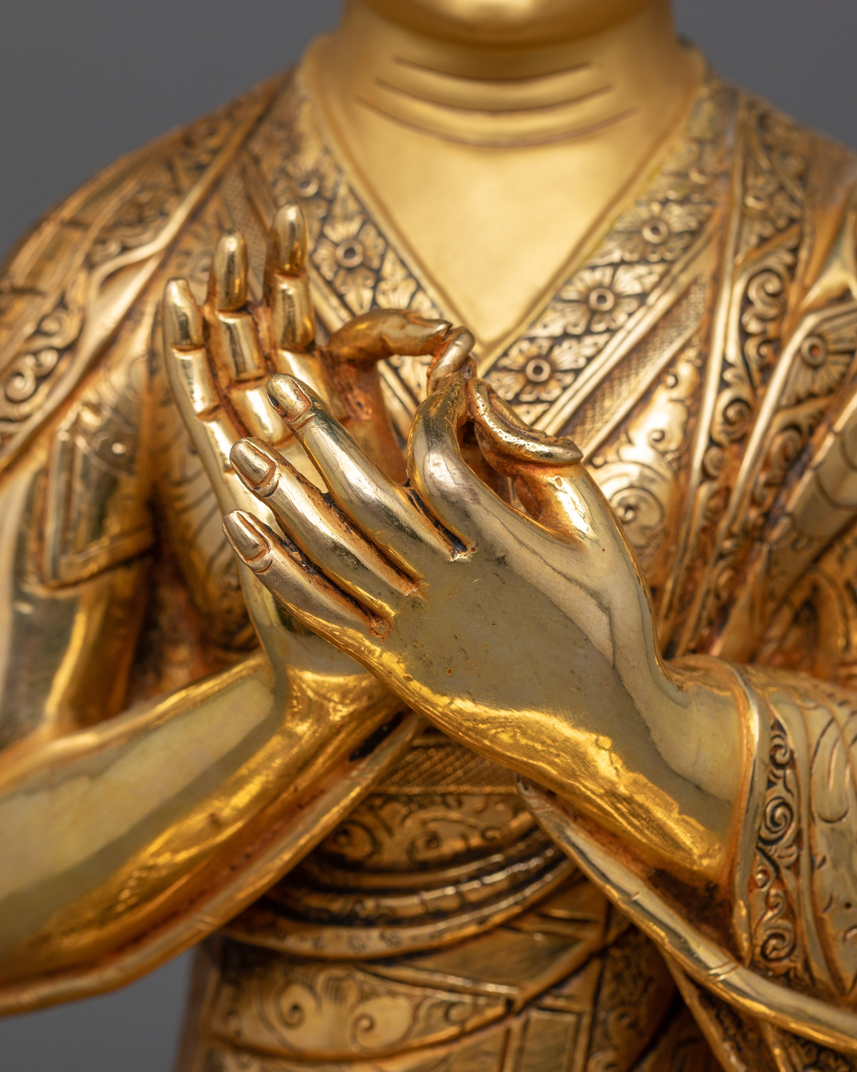 Handmade Tibetan Spiritual Tsongkhapa Set Statue | The Founder of Gelug Tradition