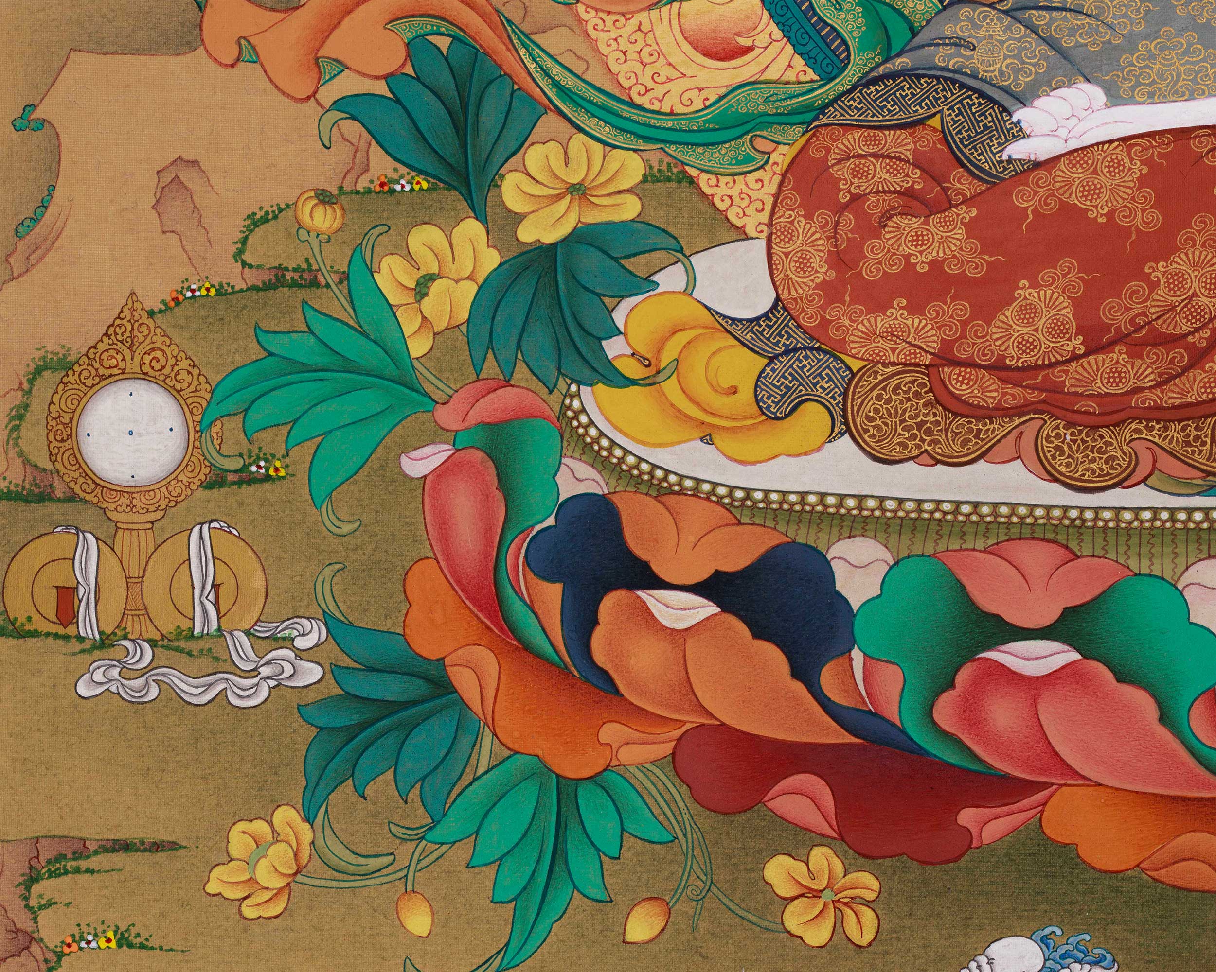 Grand 30x40 Inch Buddhist Thangka of Chenrezig, Manjushri, and Vajrapani | Symbol of Enlightened Trinity