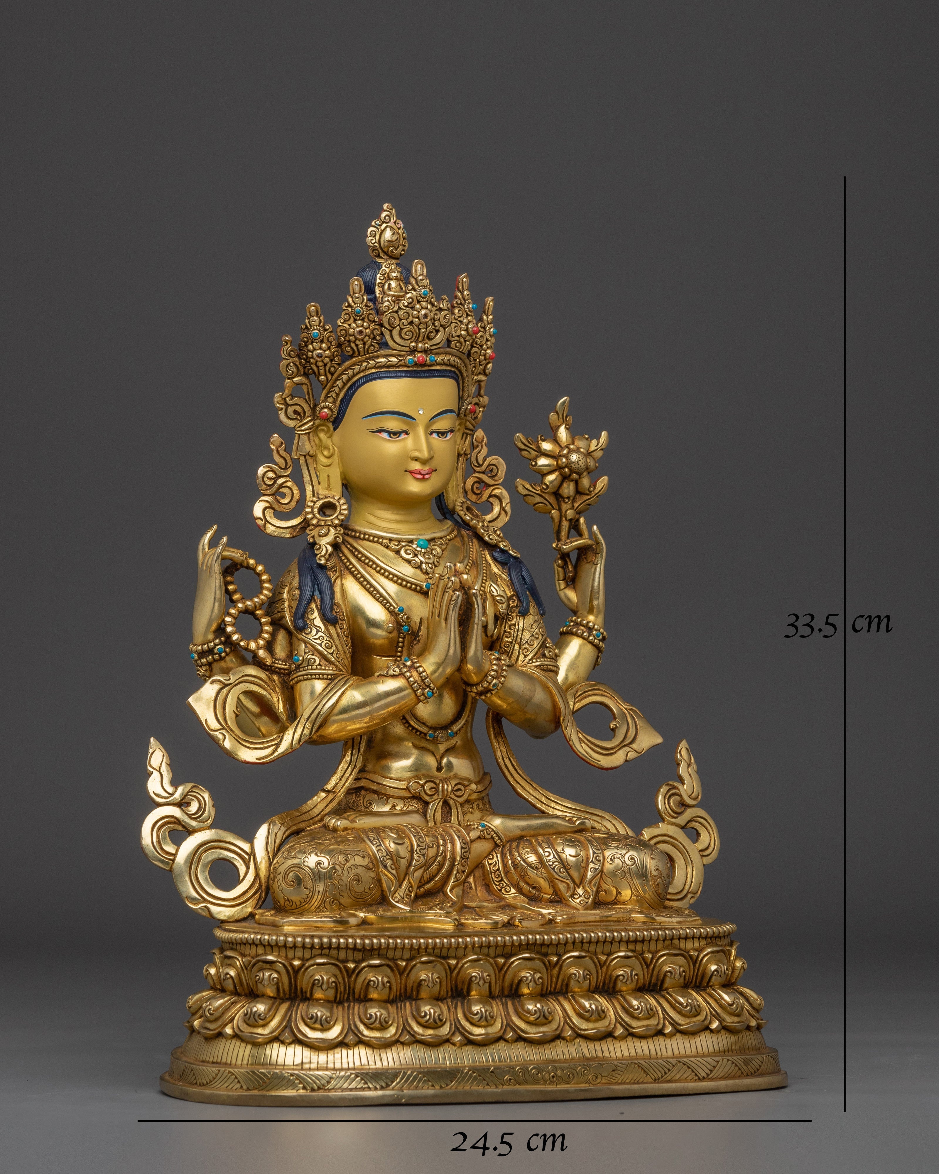 Gold Gilded Chenrezig Statue with Copper Body