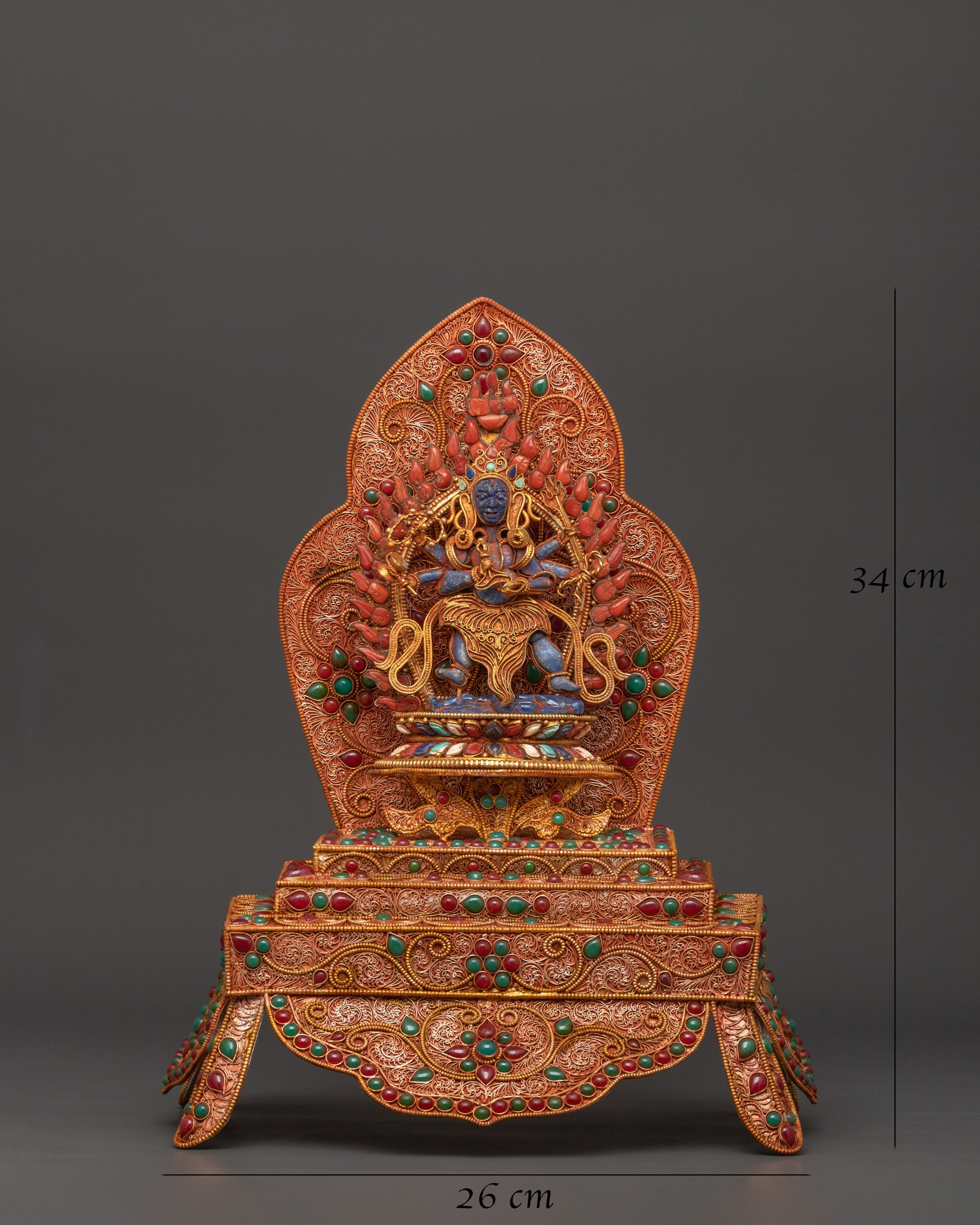 Turquoise-Body Six-Armed Mahakala | Wrathful Protector Deity Statue