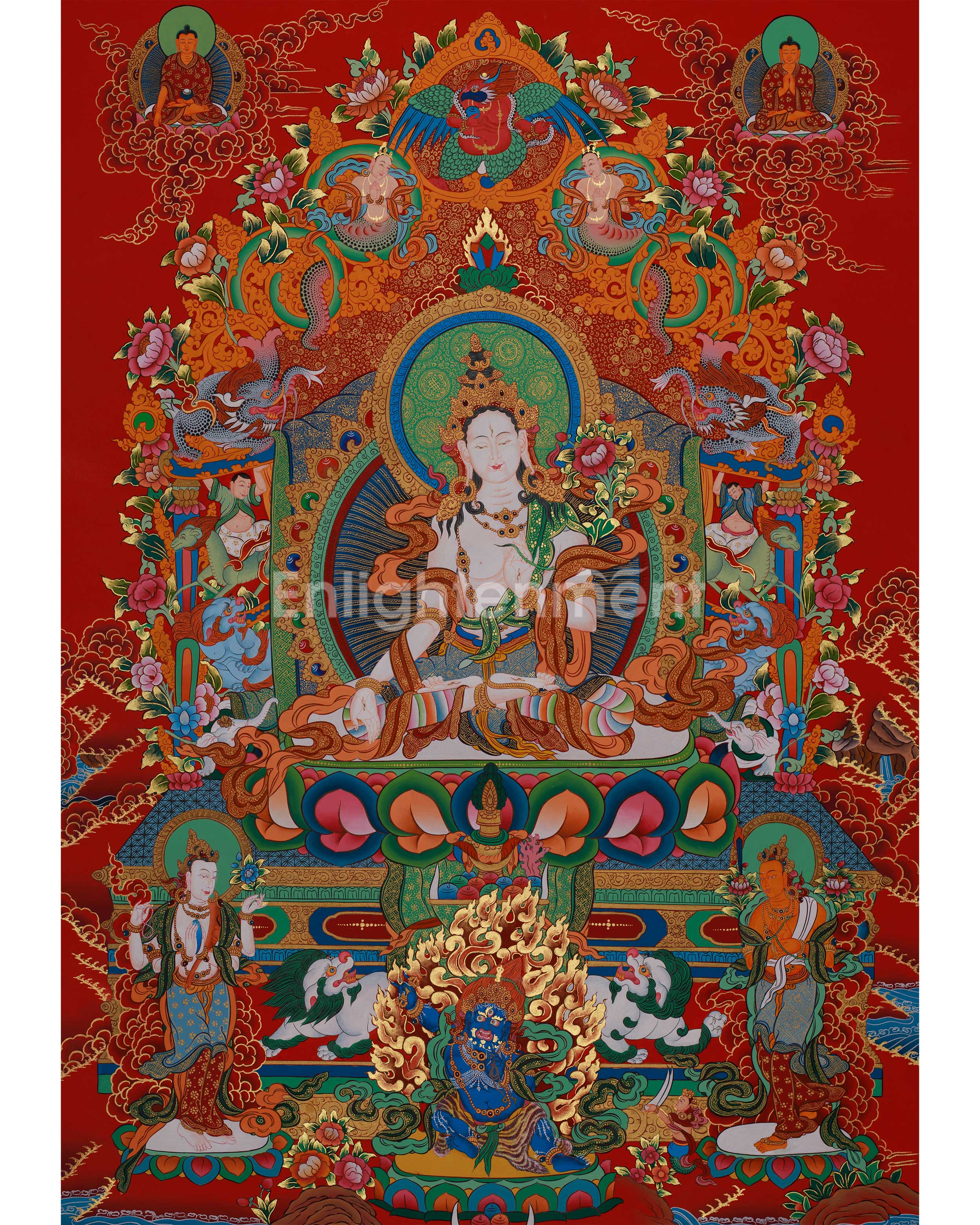 Tara with Buddhas and Bodhisattvas | White Tara Thangka for Healing, Wisdom & Longevity