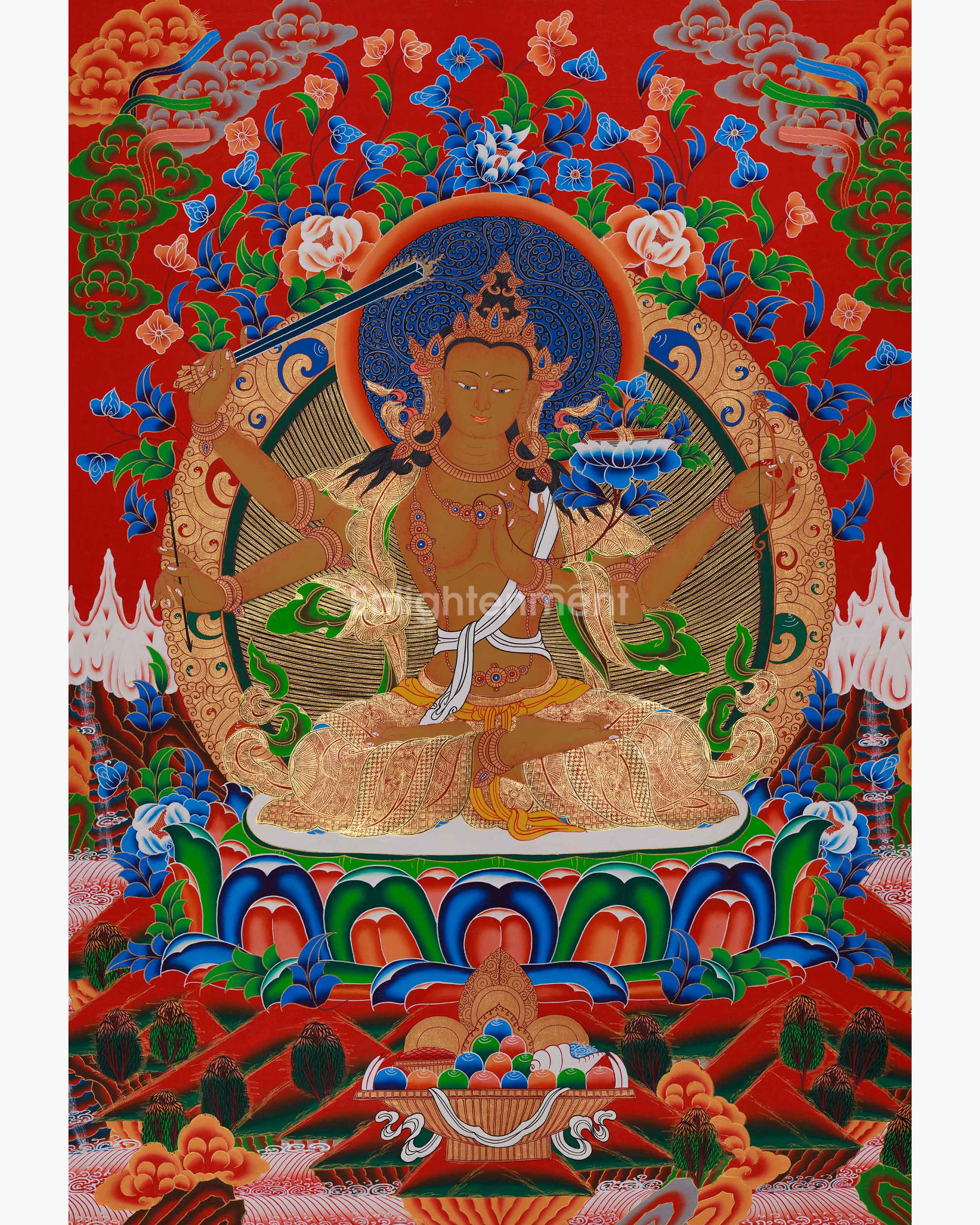 Maha Manjushri Thangka | The Supreme Bodhisattva of Wisdom and Enlightenment