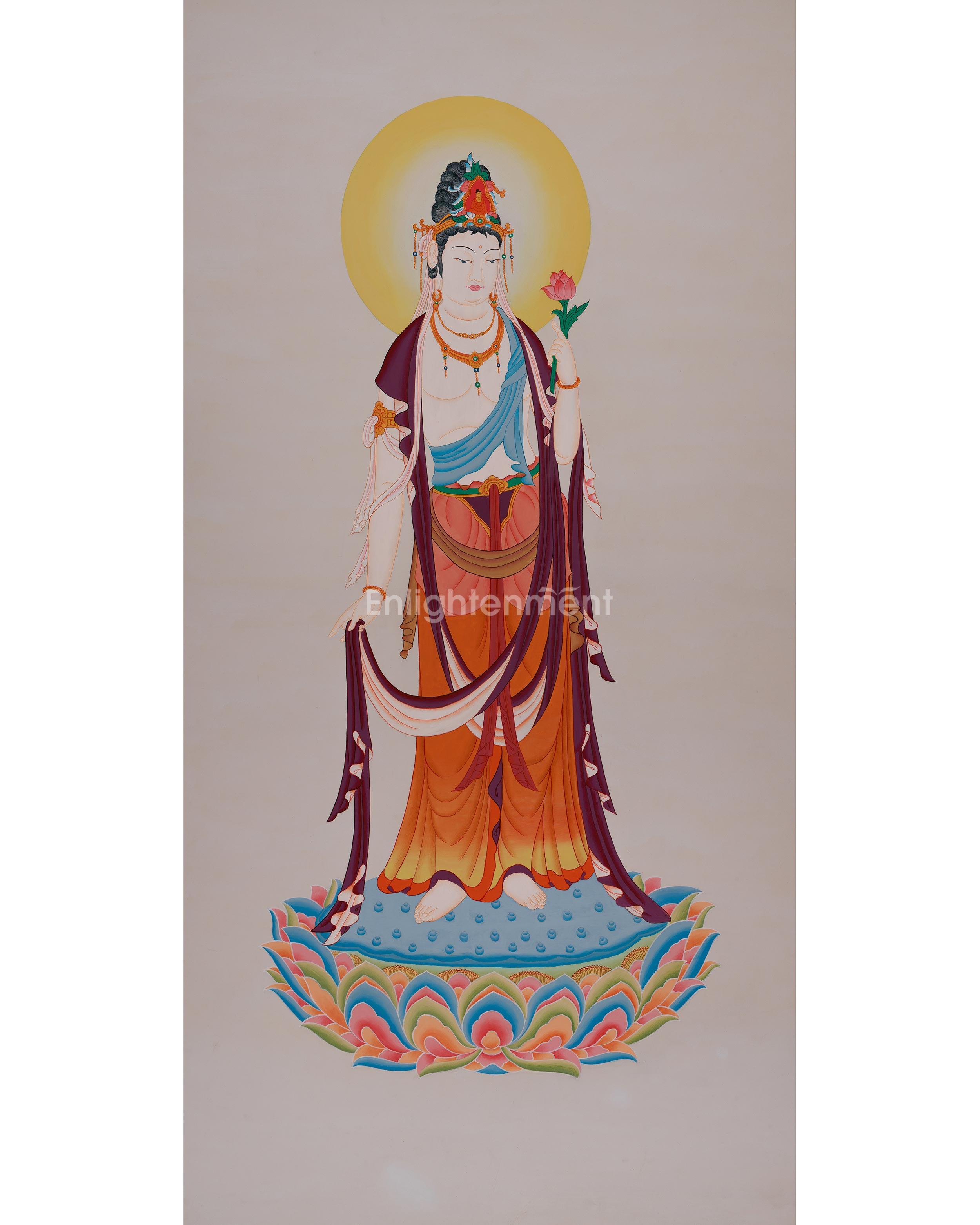 Graceful Kannon Thangka | Japanese Depiction of the Compassionate Bodhisattva