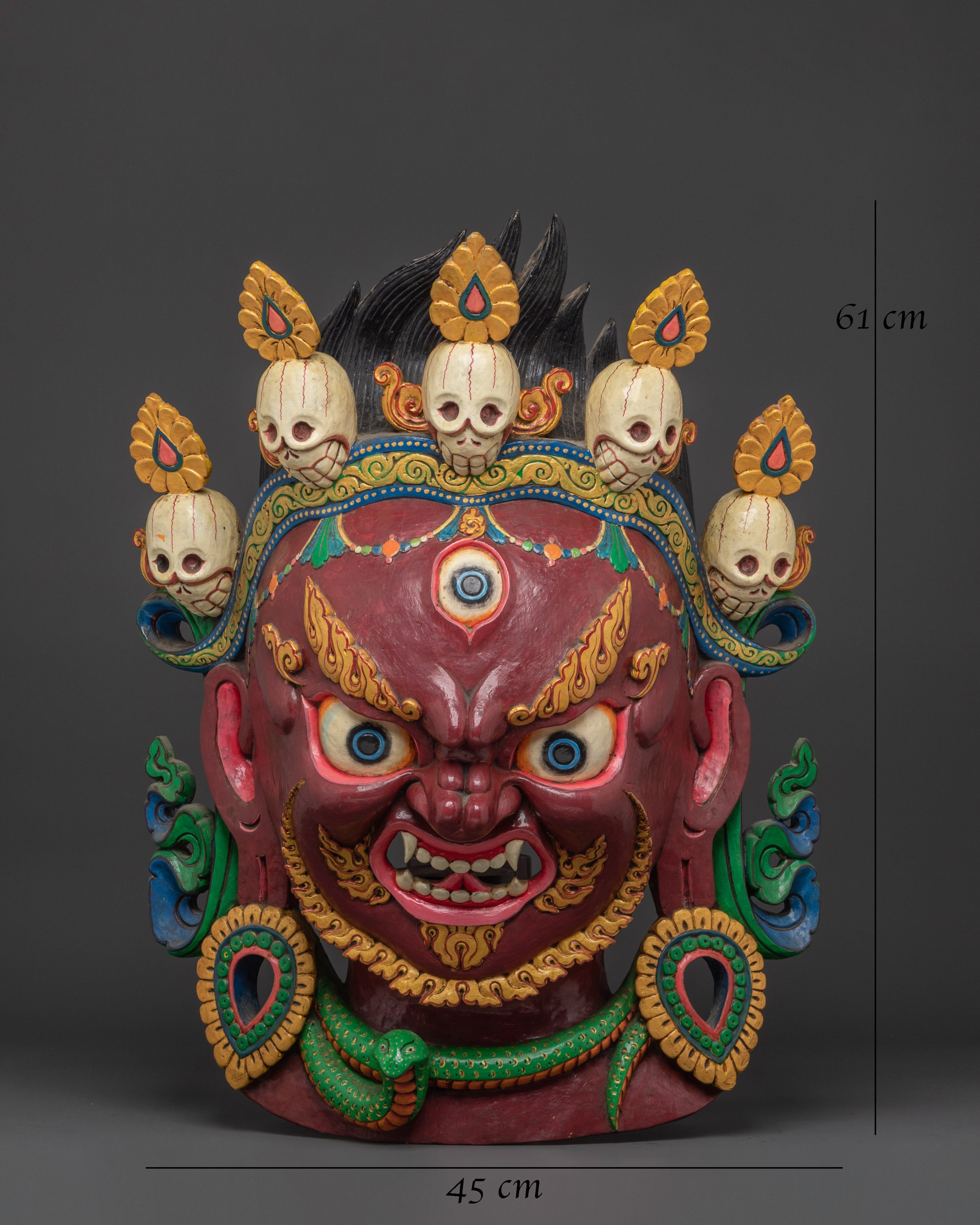 Handcrafted Mahakala Mask with Skull Crown | Tibetan Buddhist Fierce Deity