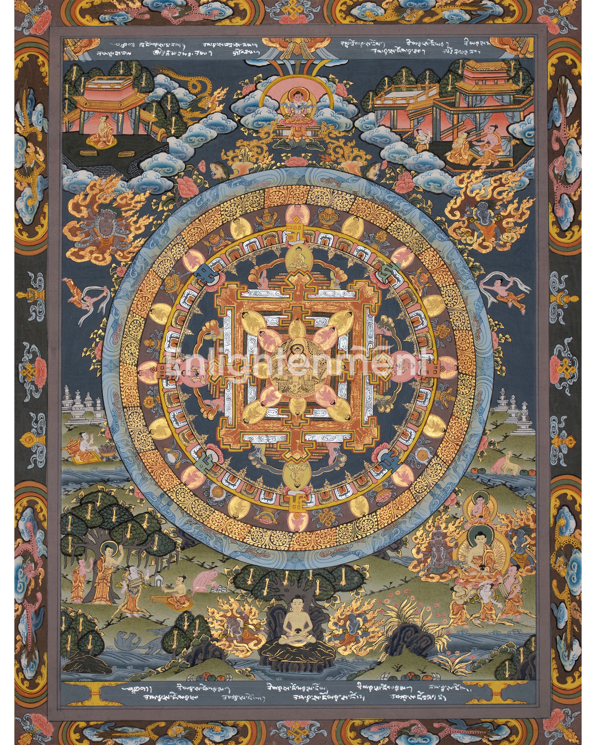 Vintage Tibetan Buddha Mandala Thangka | Buddhist Artwork