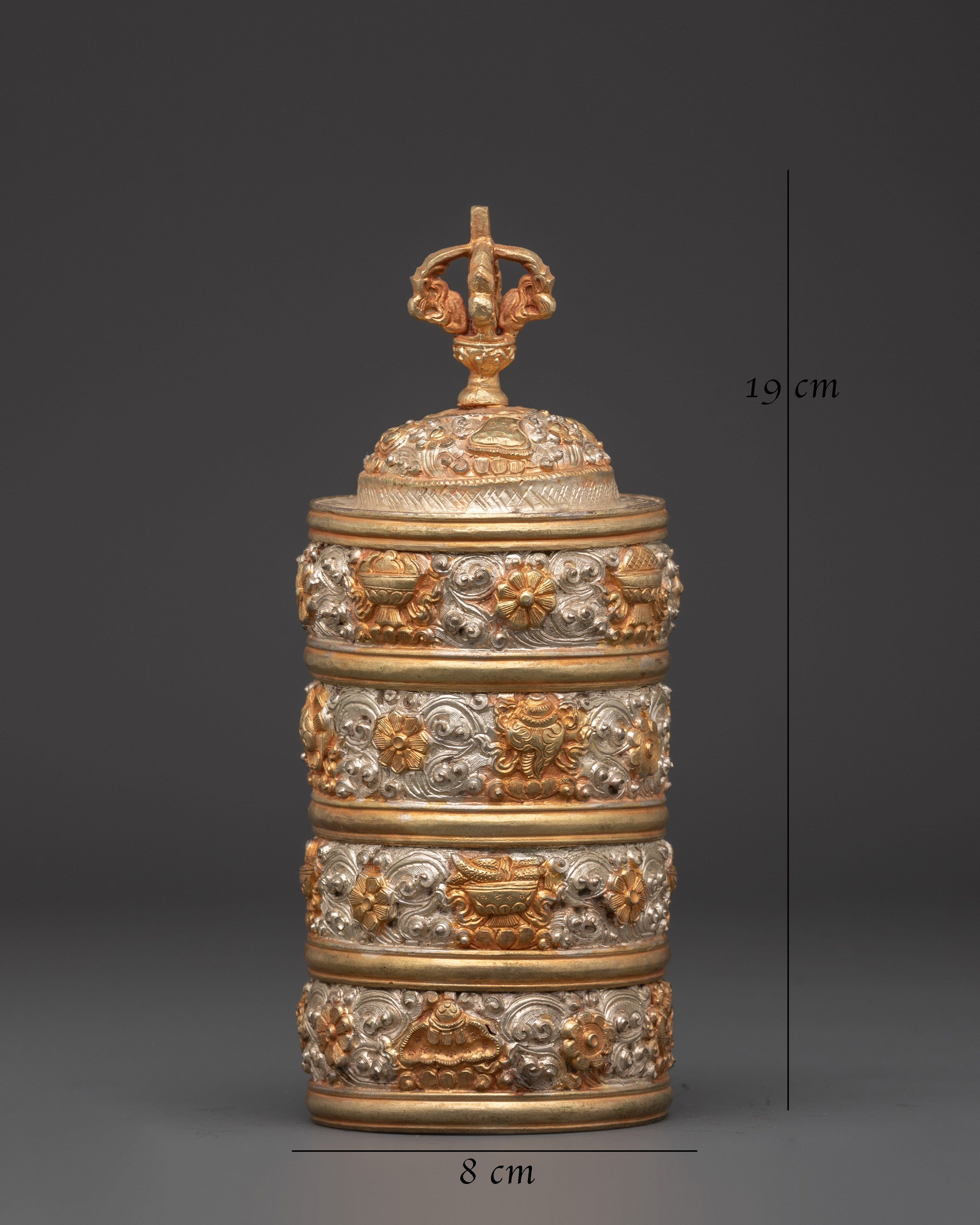 Ethnic Tibetan Rice Pot | Copper and Silver Plated Ritual Decorative Vessel