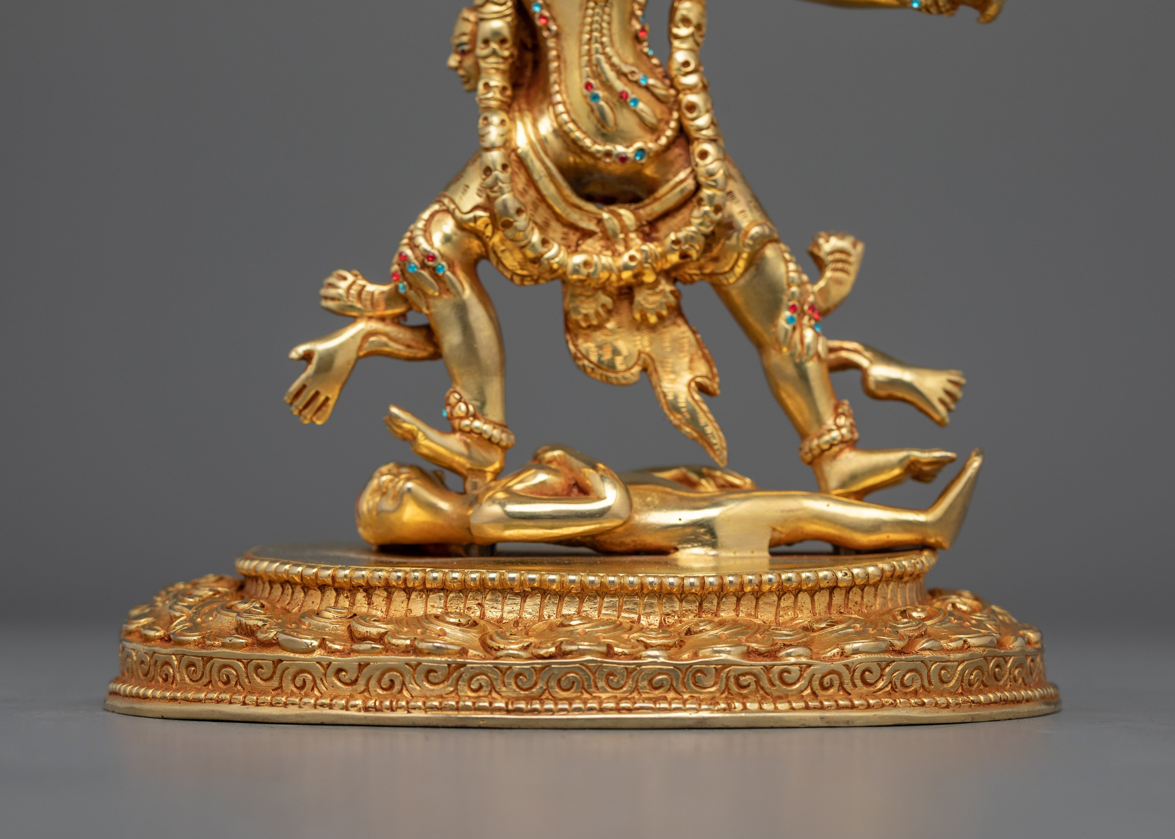 Protector Deity Ekajati Statue Set | 24K Gold Gilded Tibetan Sculptures